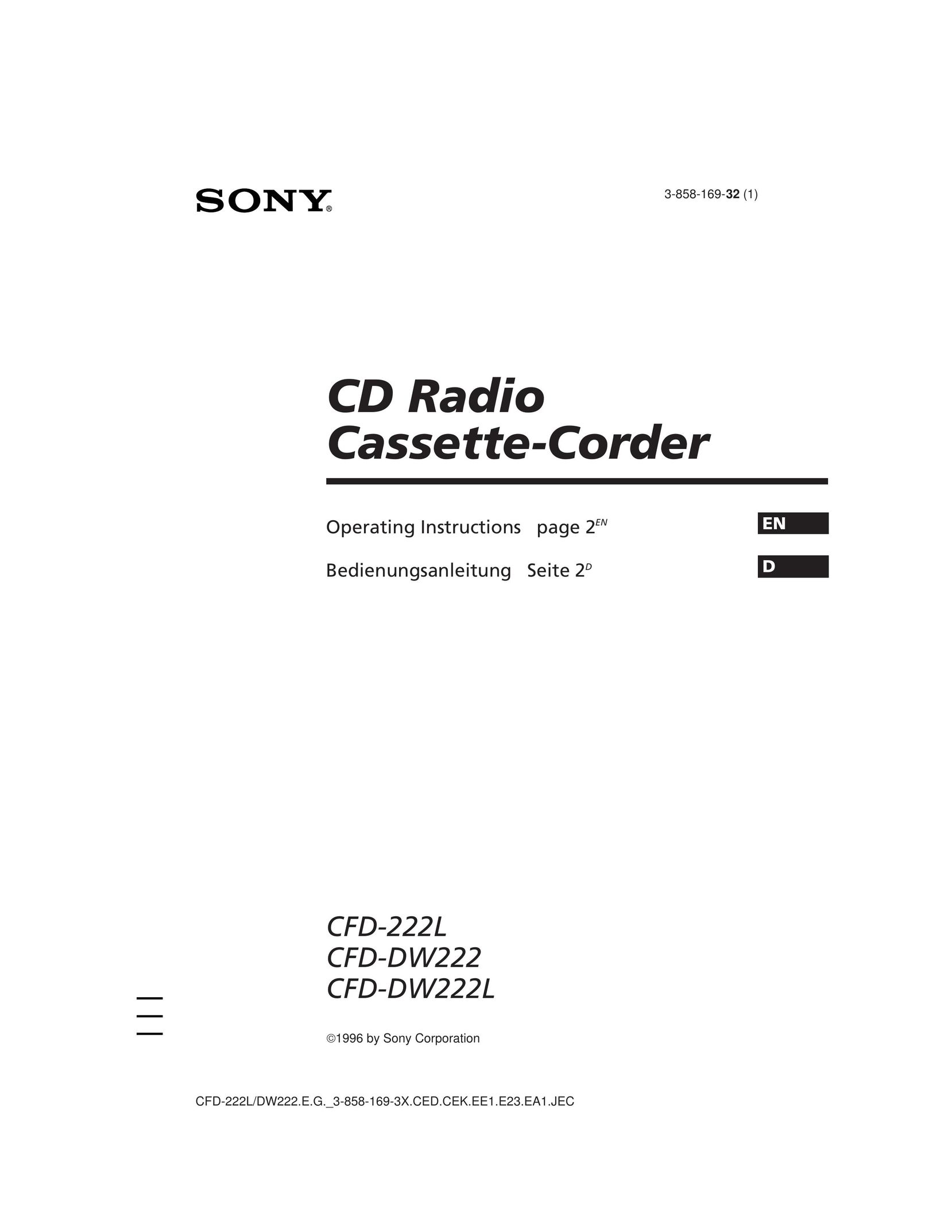 Sony CFD-DW222 Portable CD Player User Manual