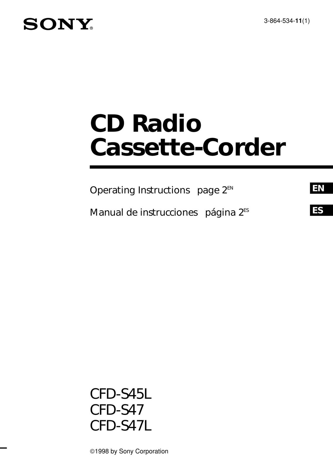 Sony CFD-S45L Portable CD Player User Manual