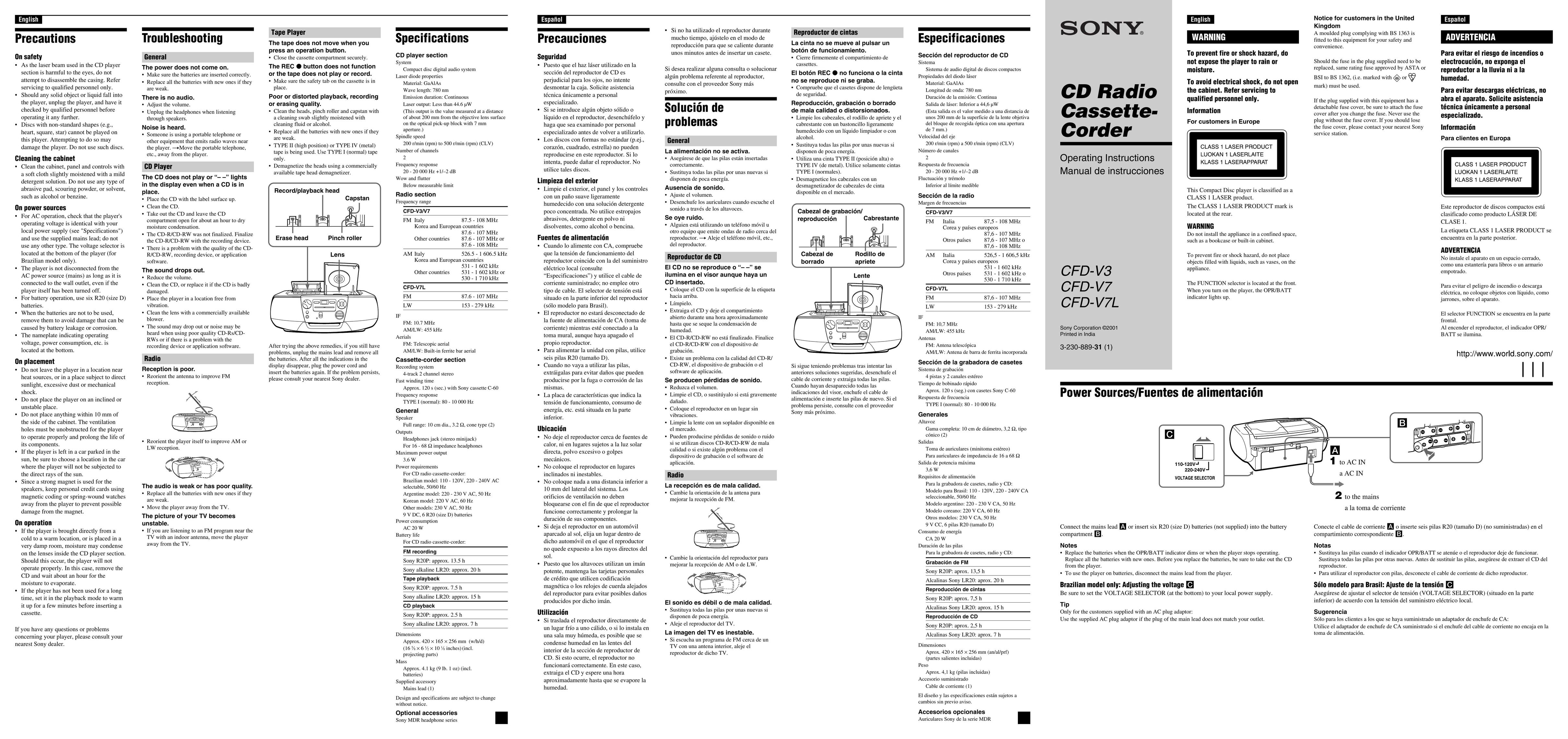 Sony CFD-V3 Portable CD Player User Manual
