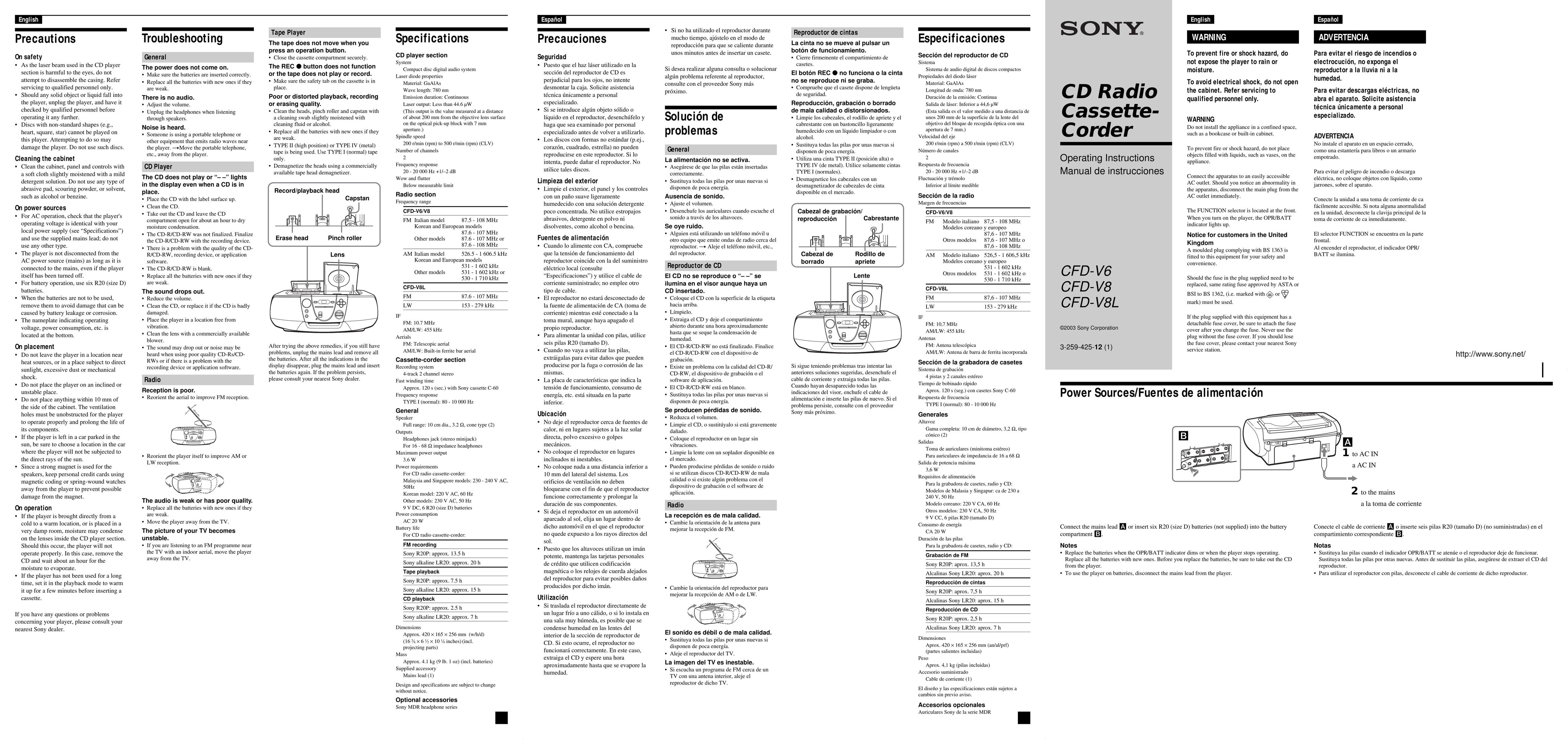 Sony CFD-V6 Portable CD Player User Manual