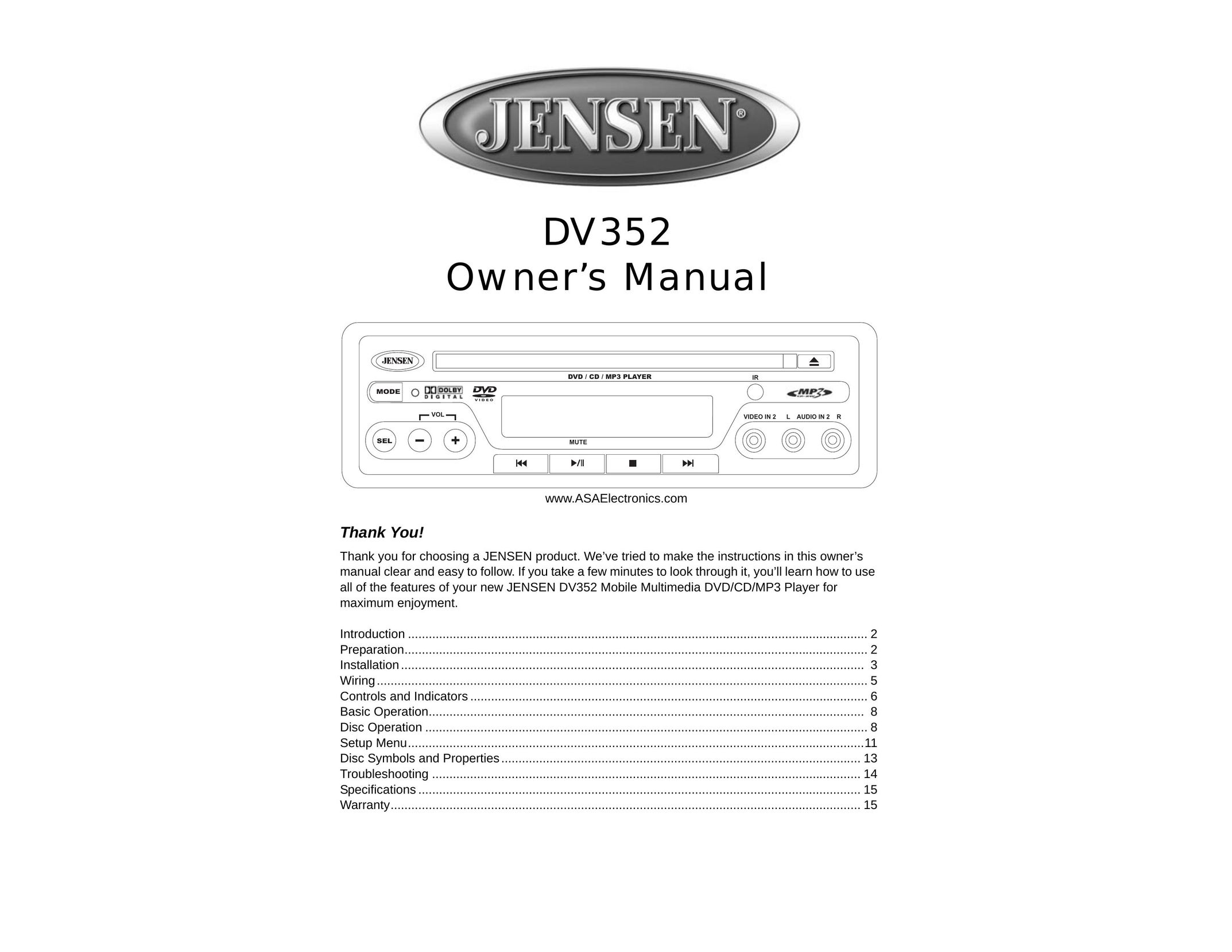 ASA Electronics DV352 Portable DVD Player User Manual