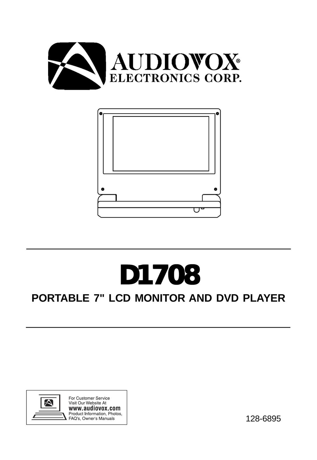 Audiovox D1708 Portable DVD Player User Manual