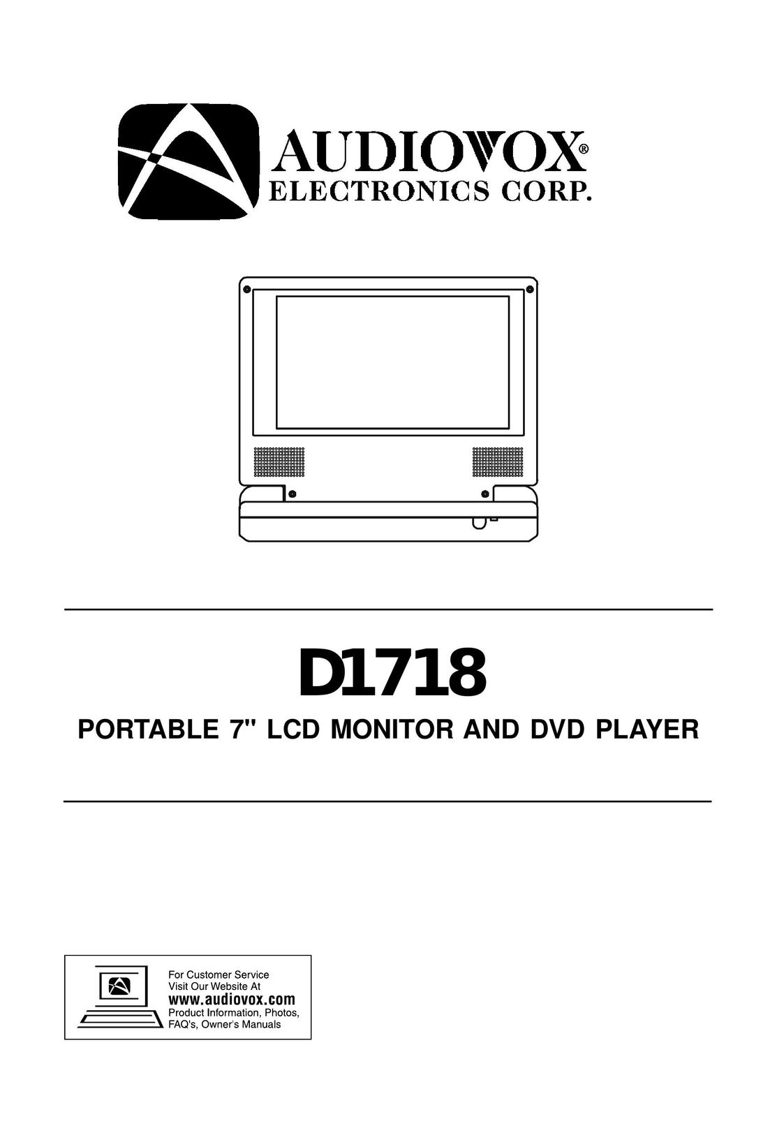Audiovox D1718 Portable DVD Player User Manual