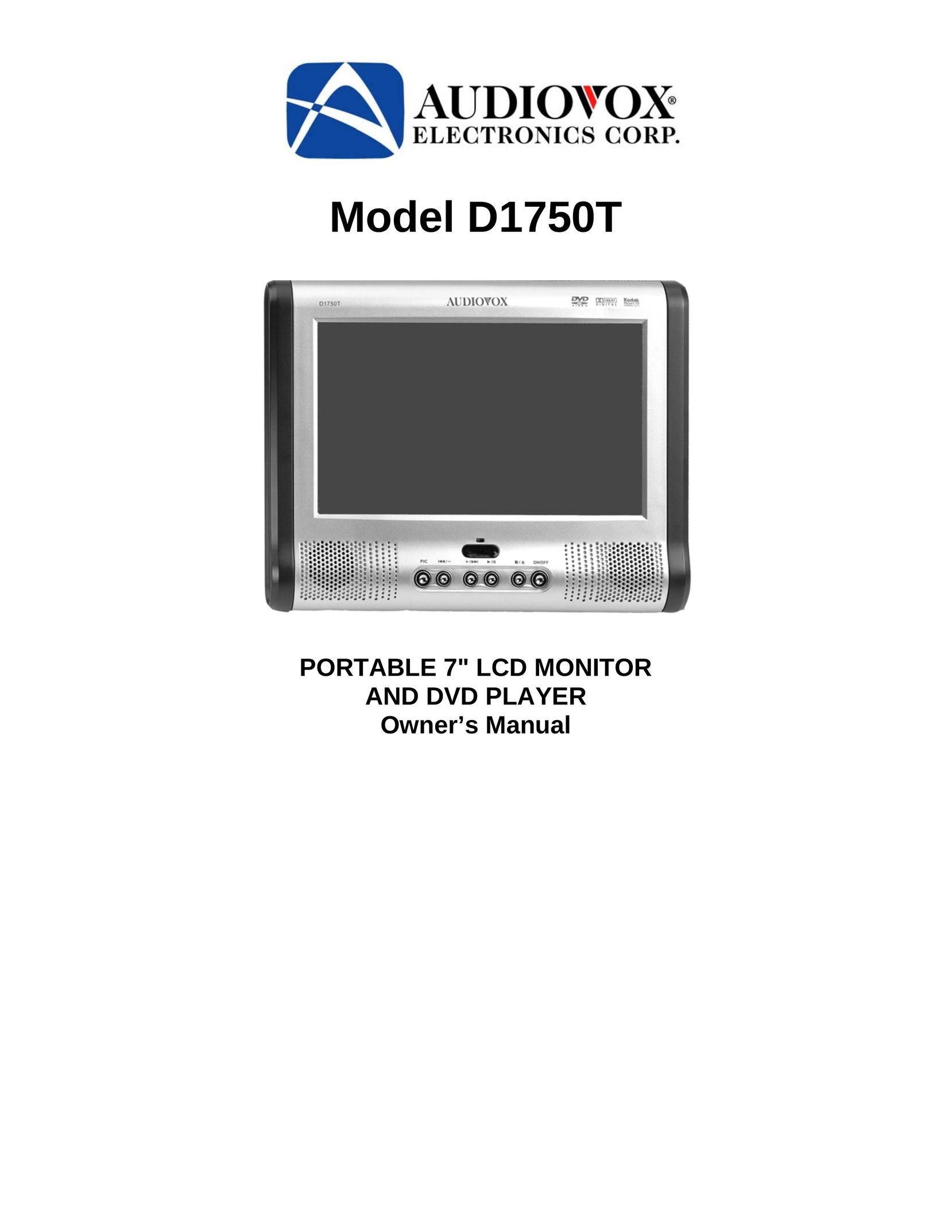 Audiovox D1750T Portable DVD Player User Manual