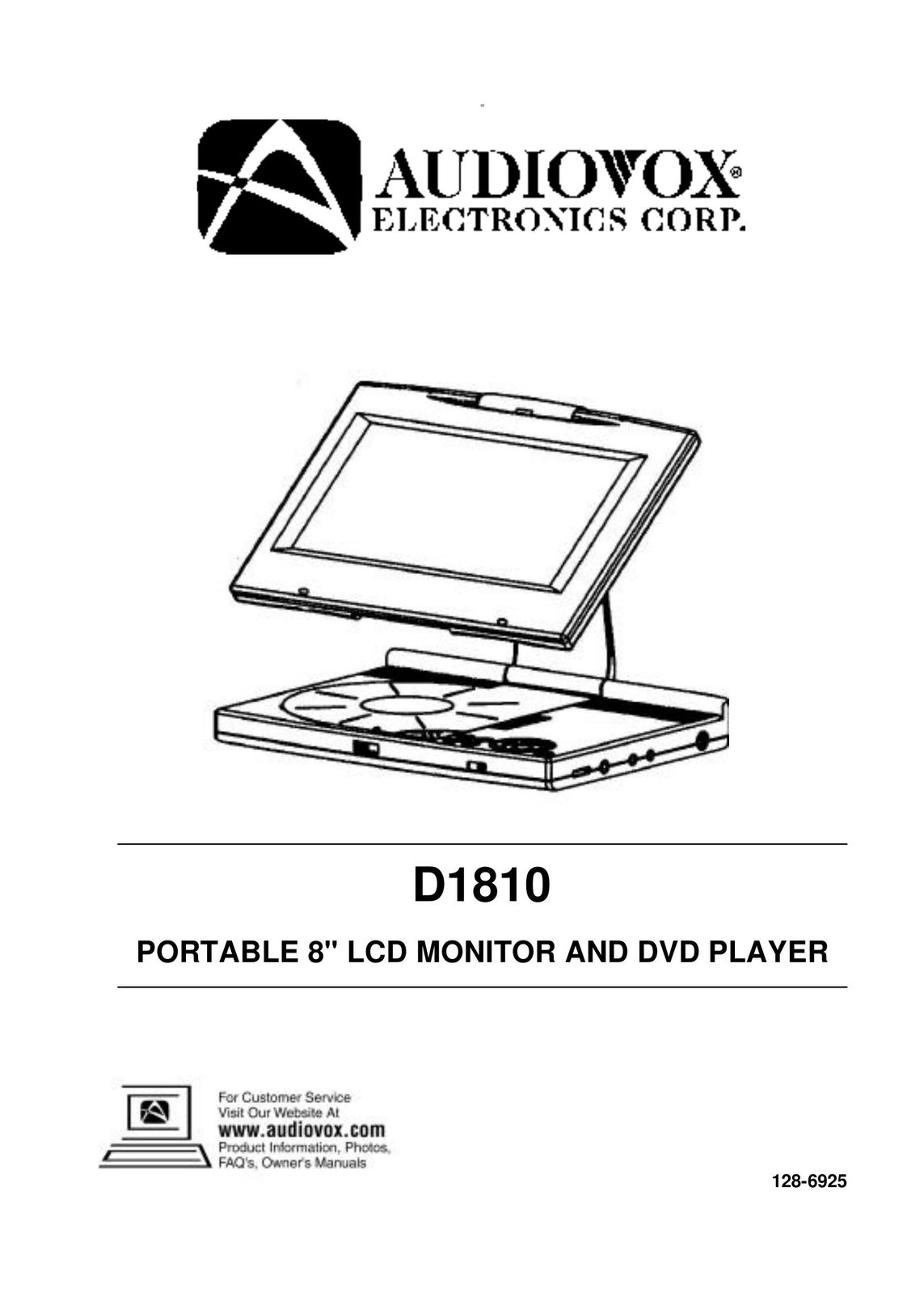 Audiovox D1810 Portable DVD Player User Manual