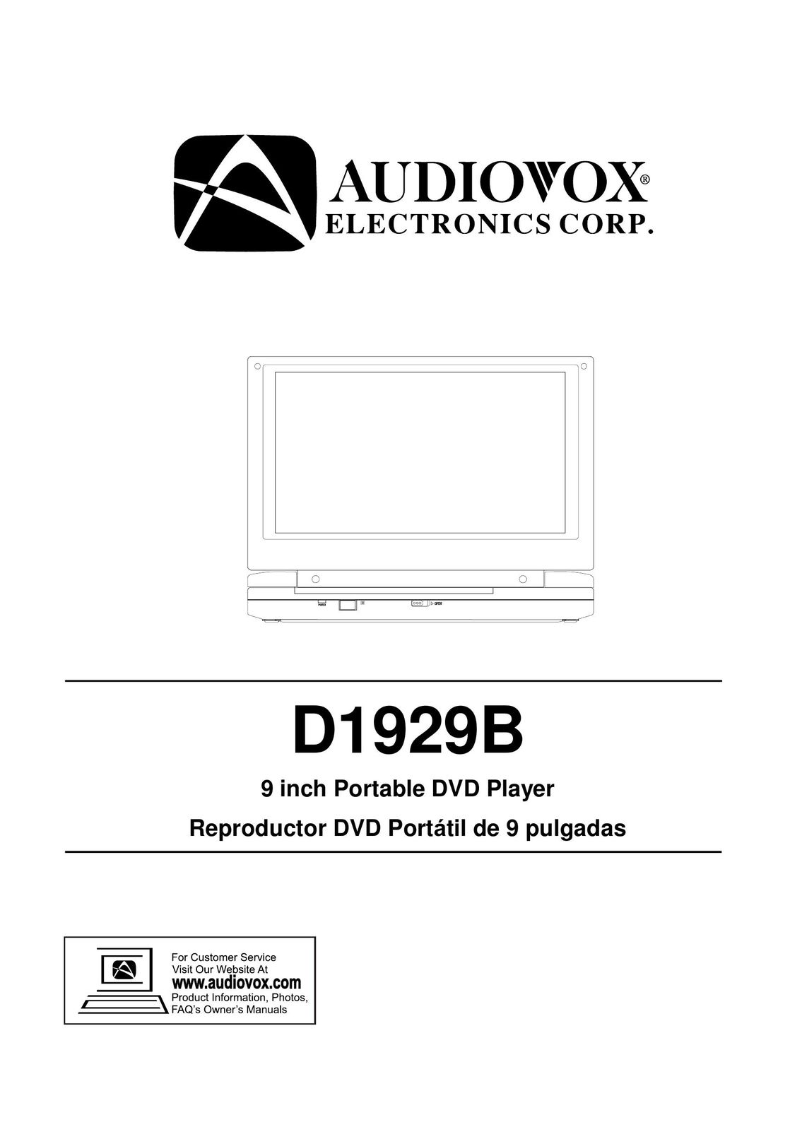 Audiovox D1929B Portable DVD Player User Manual
