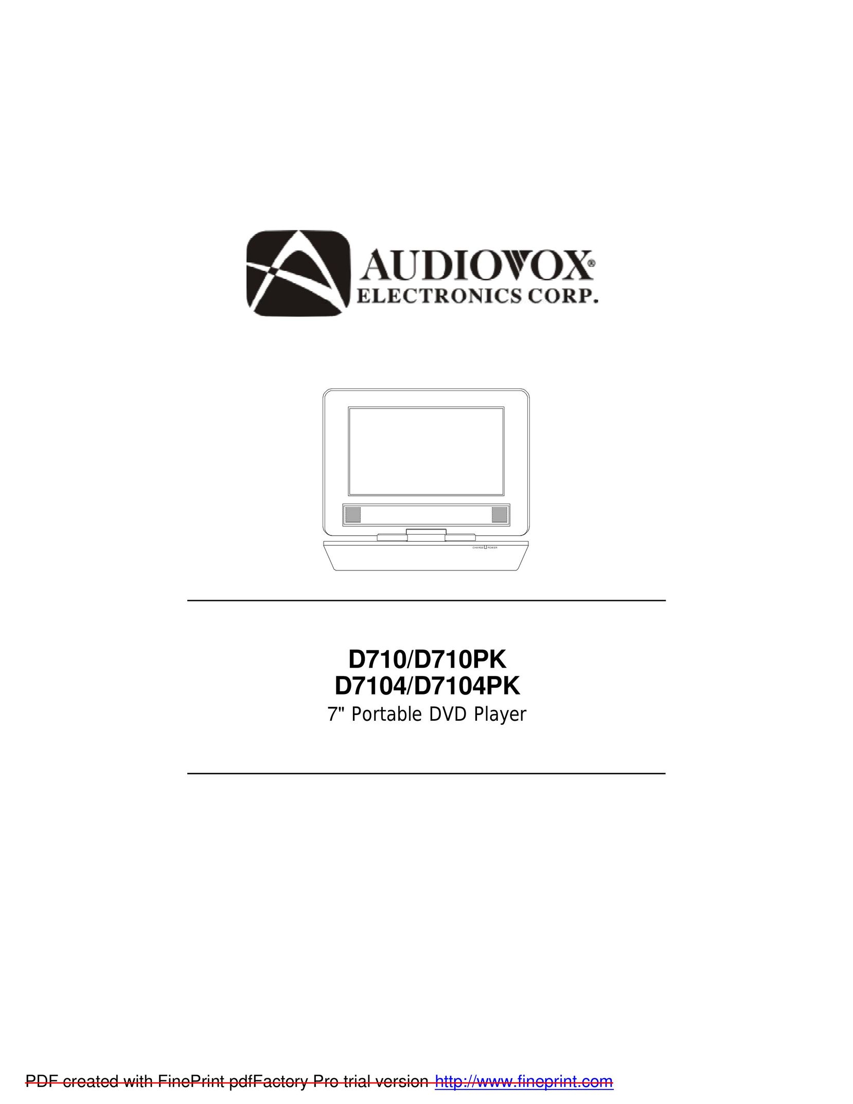 Audiovox D7104PK Portable DVD Player User Manual