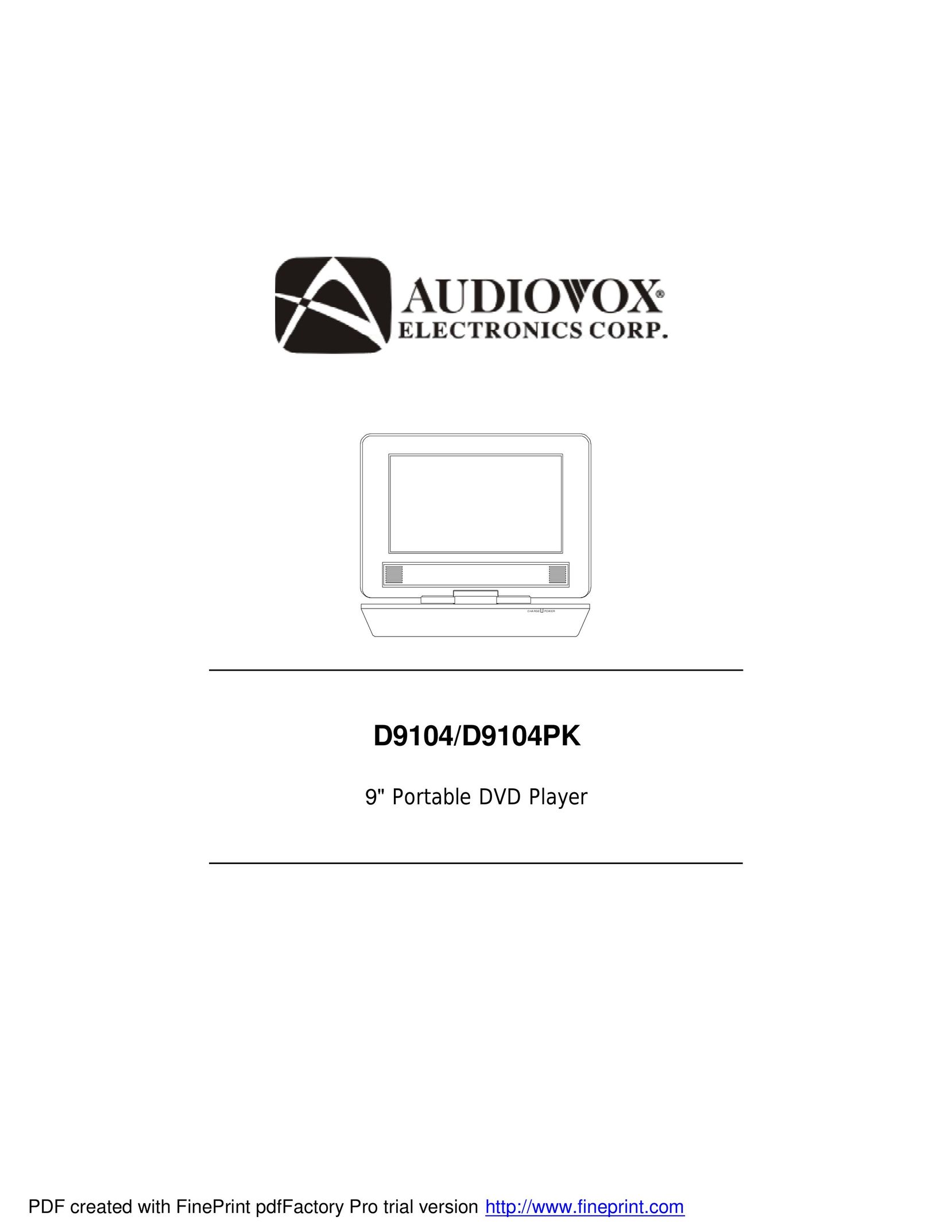 Audiovox D9104 Portable DVD Player User Manual
