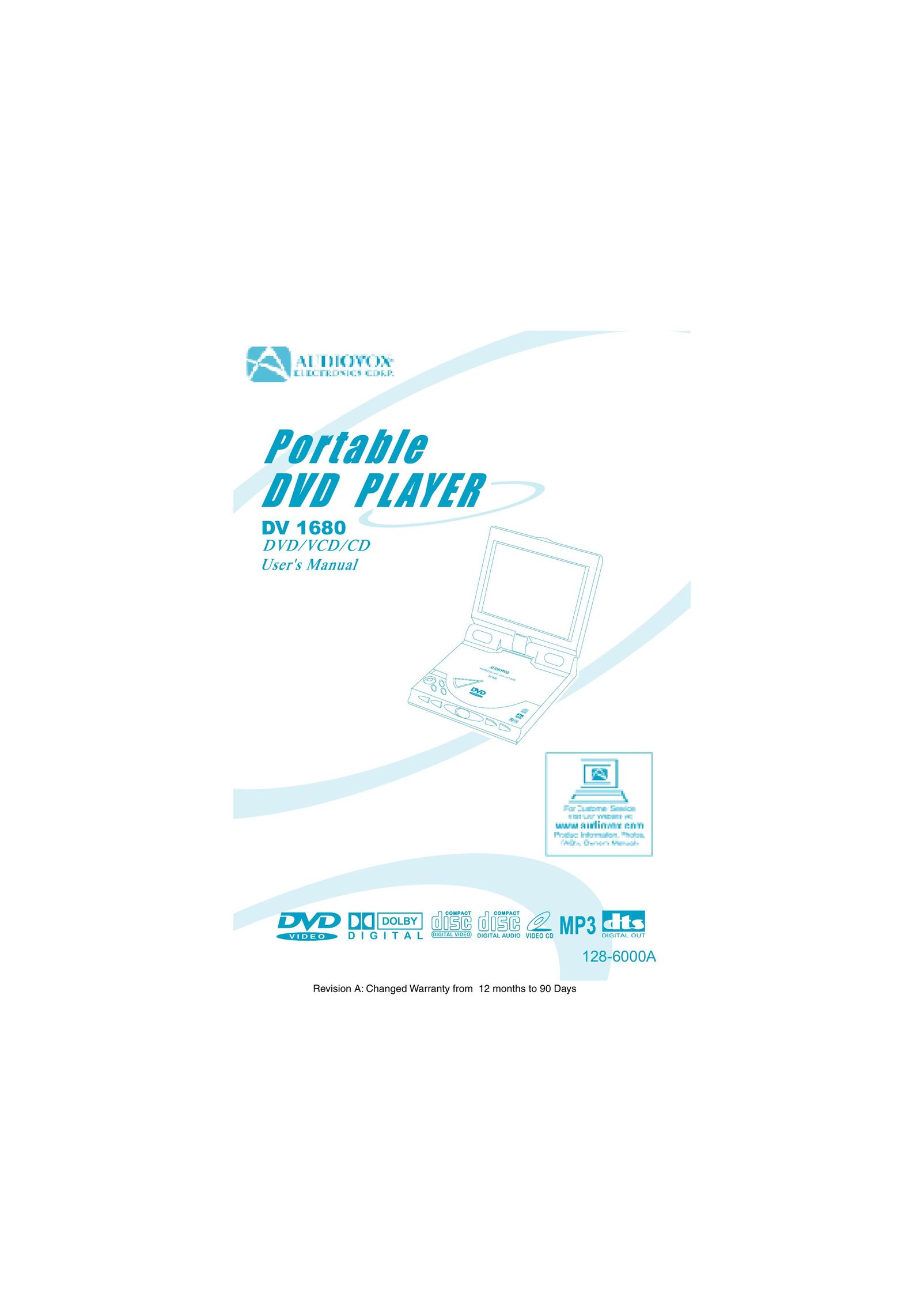 Audiovox DV 1680 Portable DVD Player User Manual