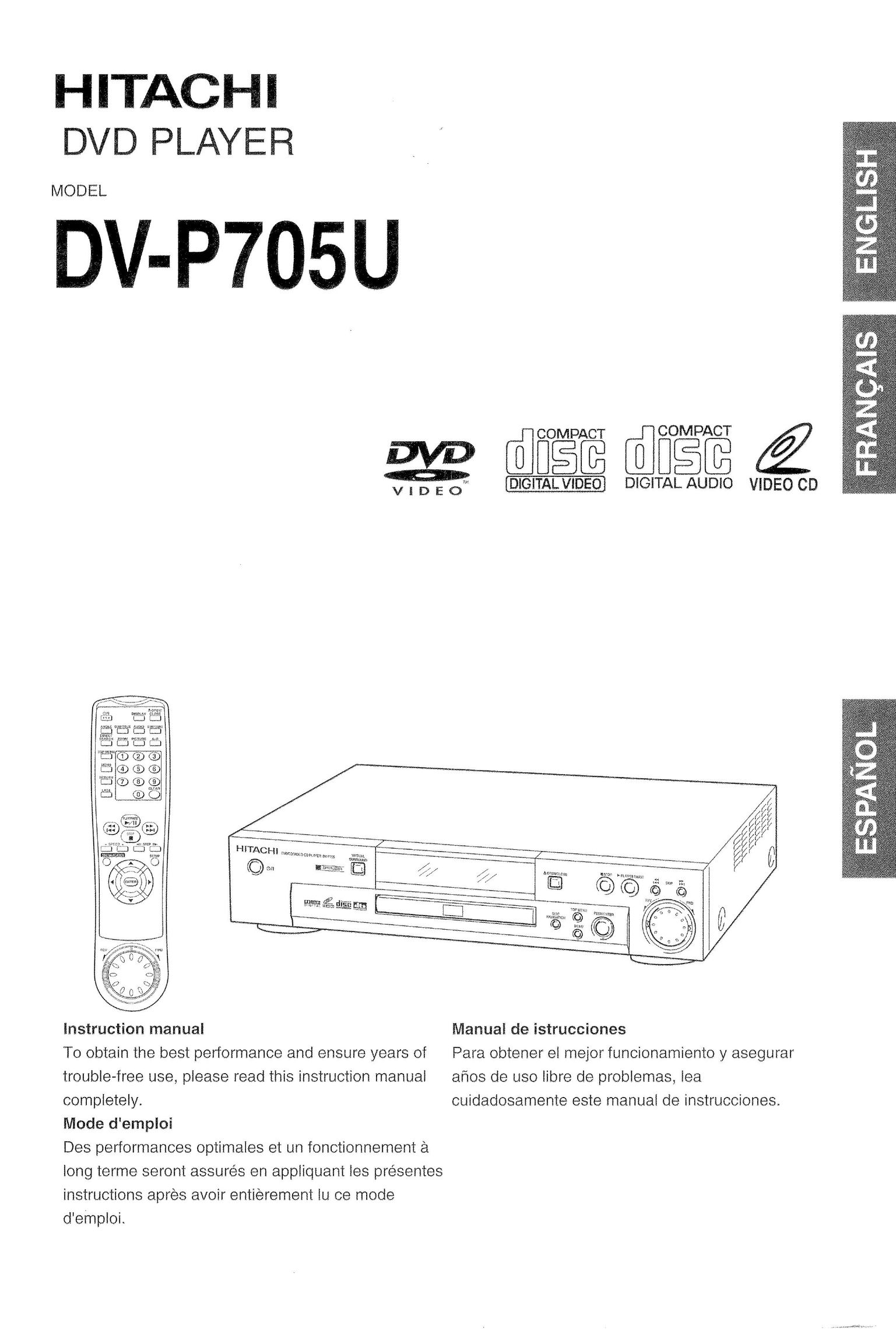 Hitachi DV-P705U Portable DVD Player User Manual