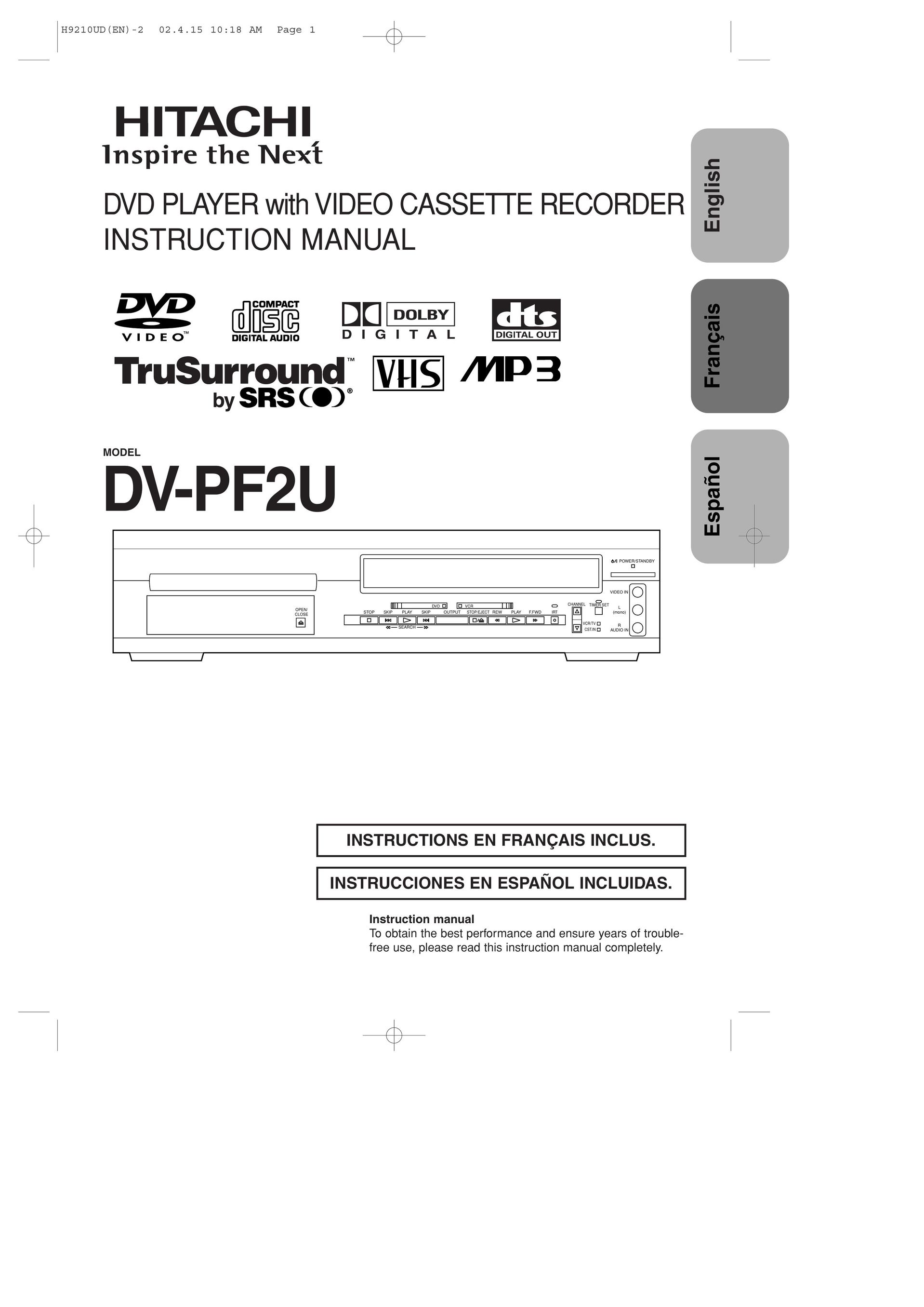 Hitachi DV-PF2U Portable DVD Player User Manual