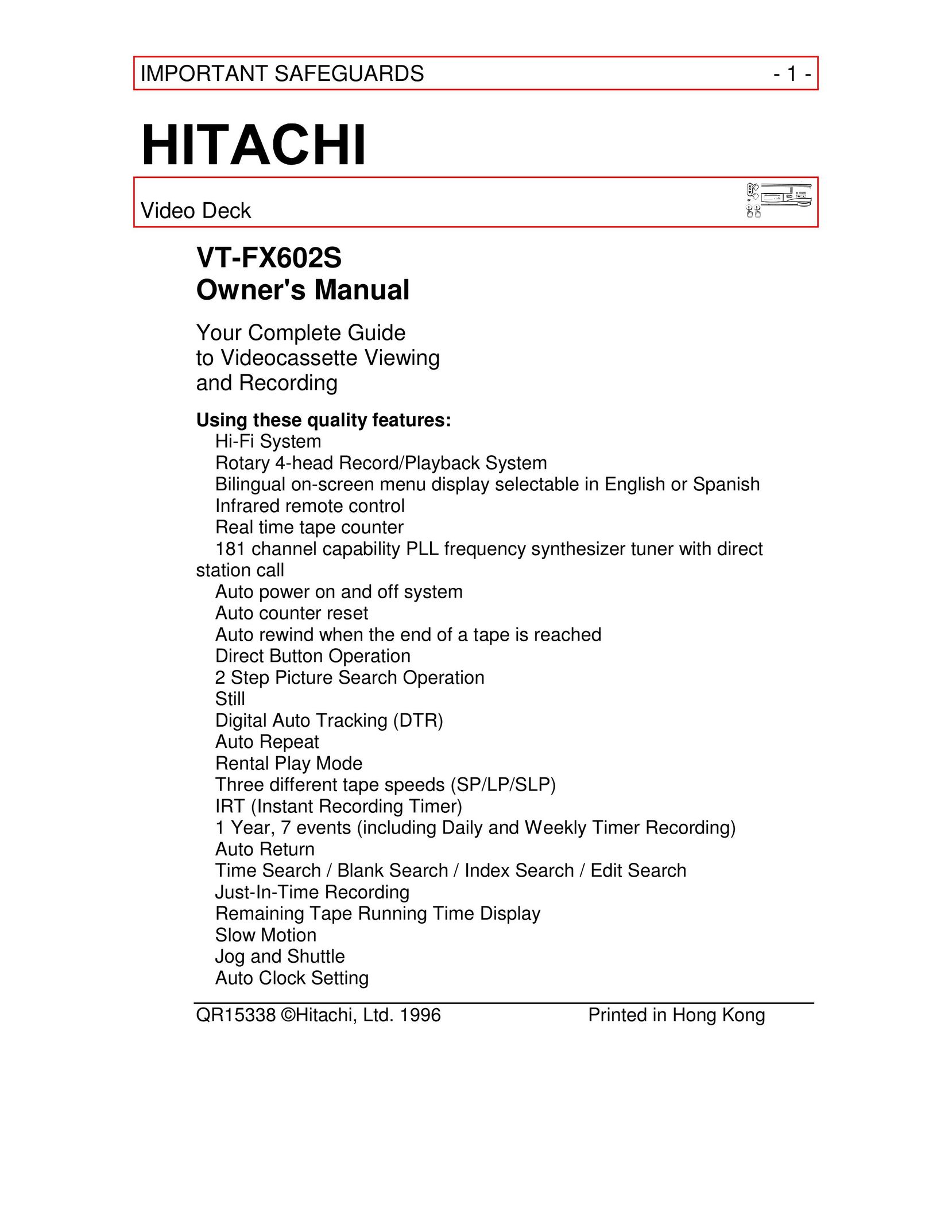 Hitachi VT-FX602S Portable DVD Player User Manual