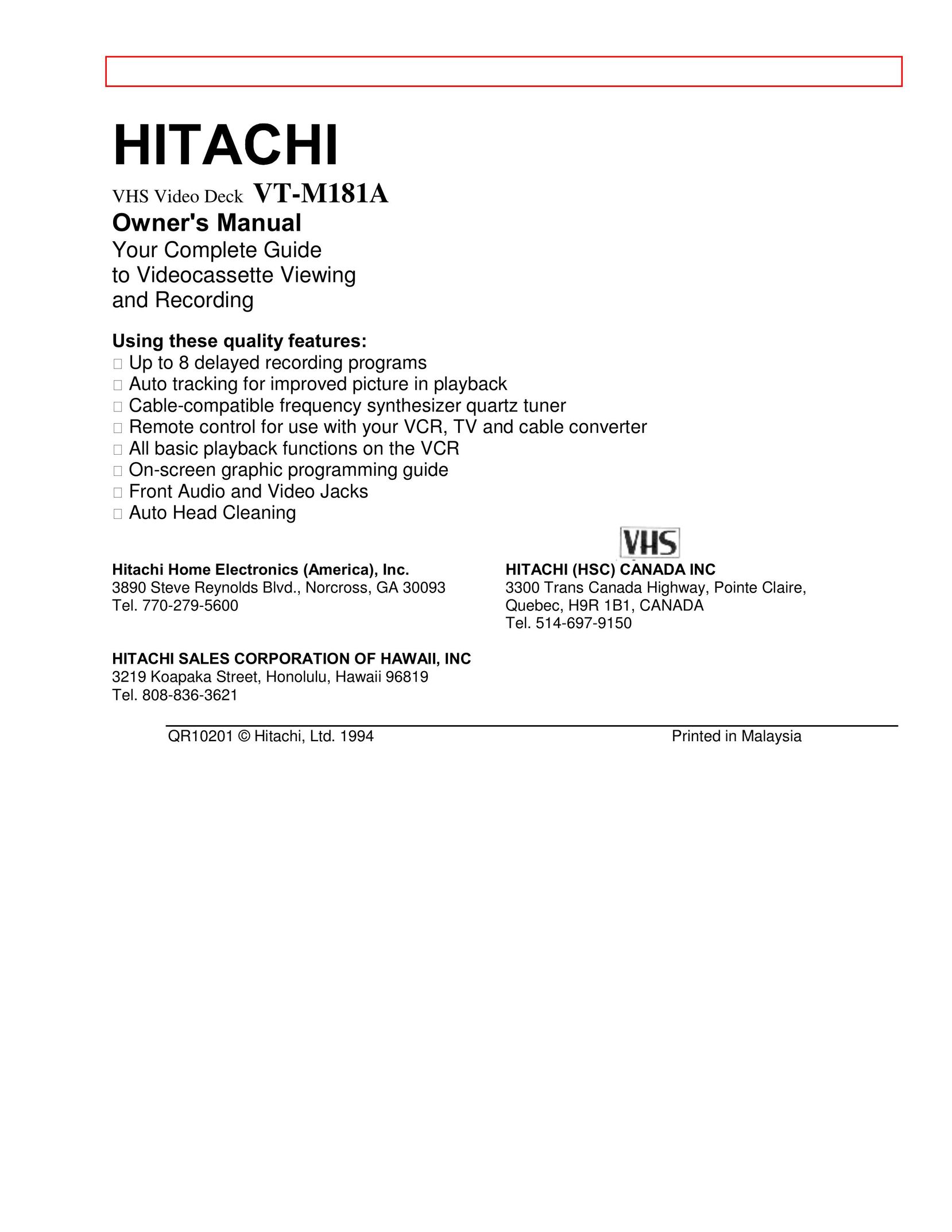 Hitachi VT-M181A Portable DVD Player User Manual