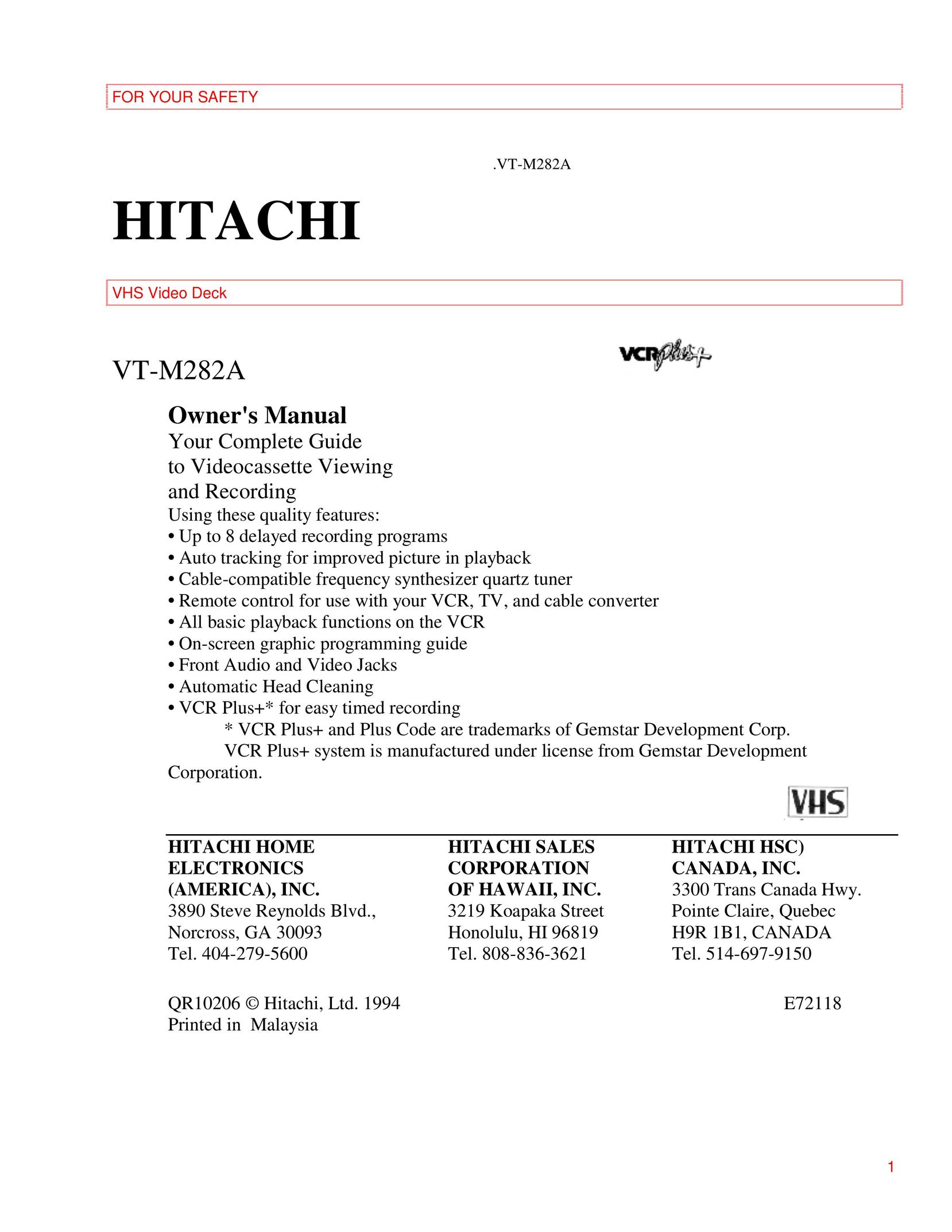 Hitachi VT-M282A Portable DVD Player User Manual