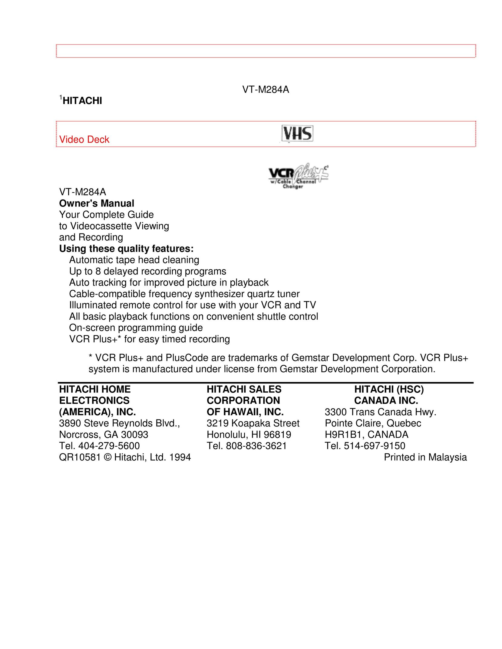 Hitachi VT-M284A Portable DVD Player User Manual