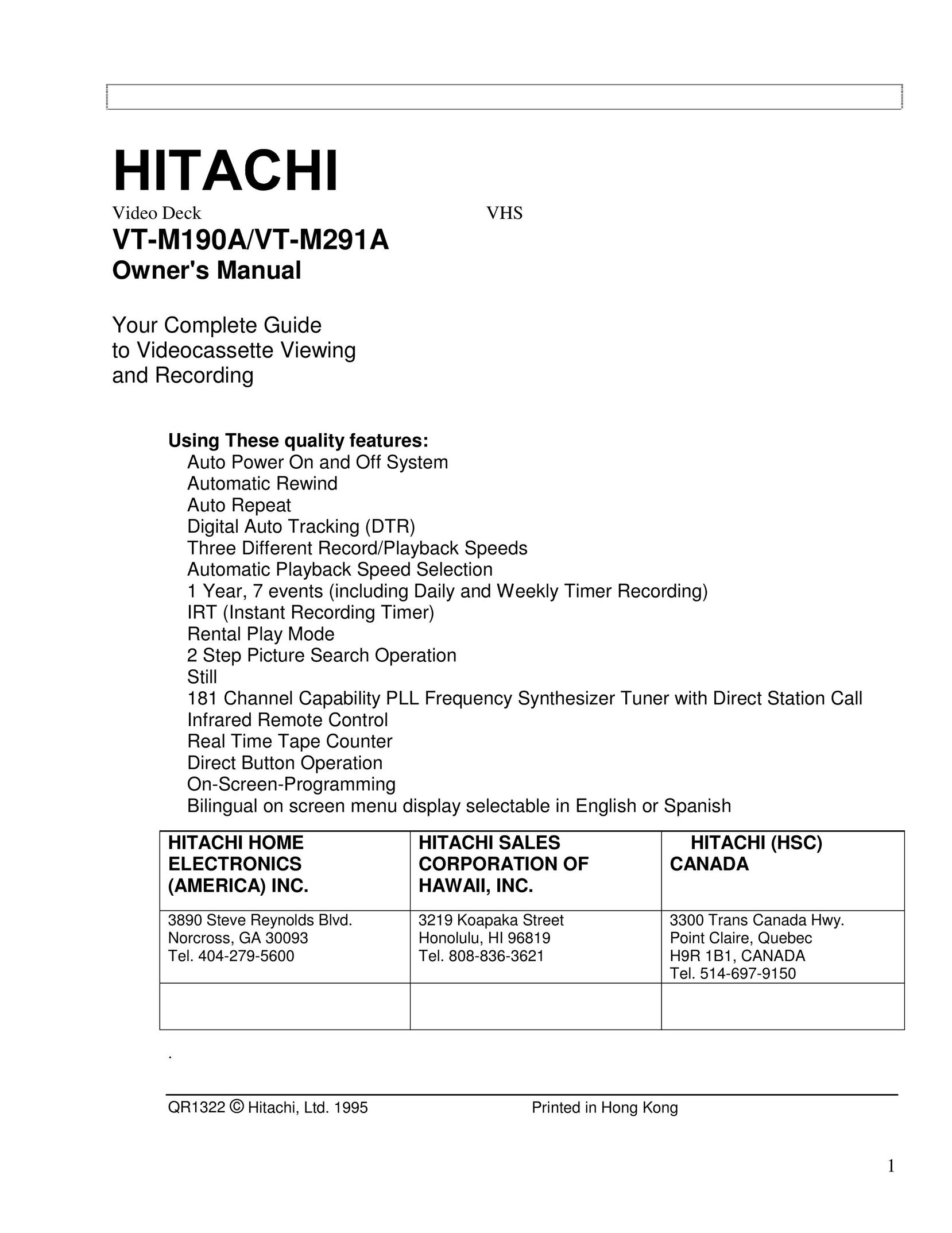 Hitachi VT-M291A Portable DVD Player User Manual