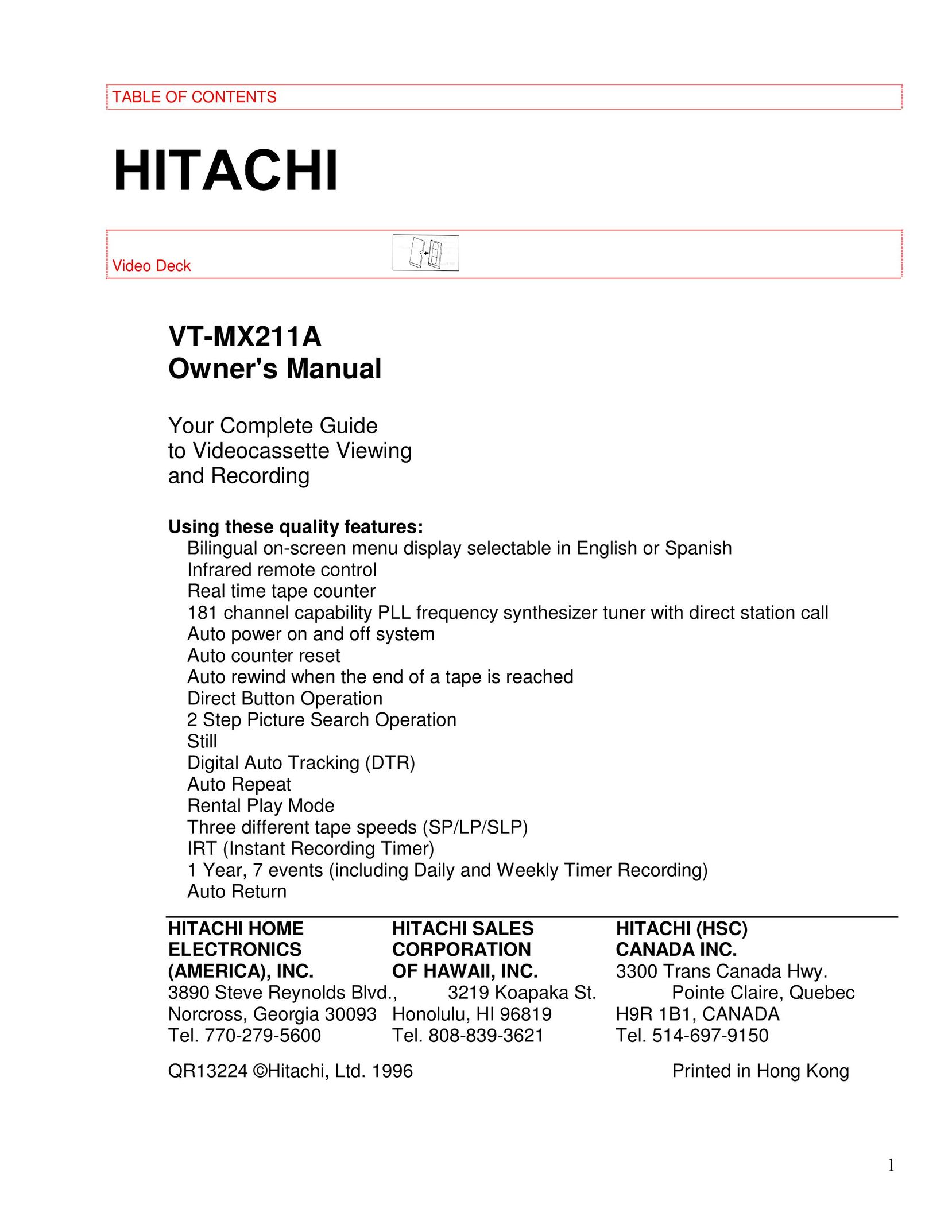 Hitachi VT-MX211A Portable DVD Player User Manual