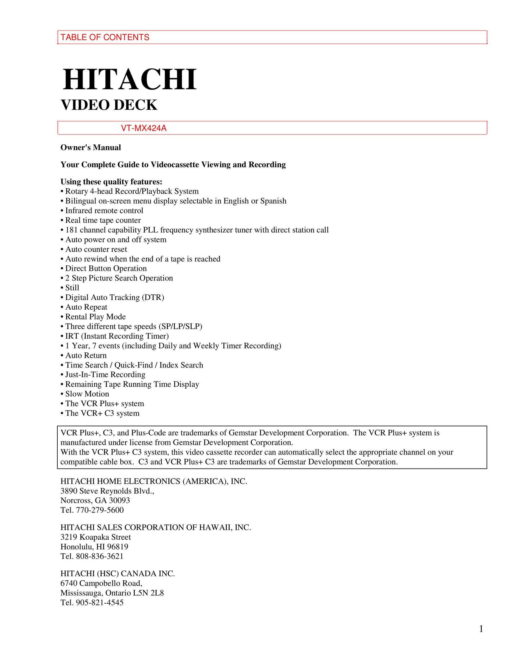 Hitachi VT-MX424A Portable DVD Player User Manual