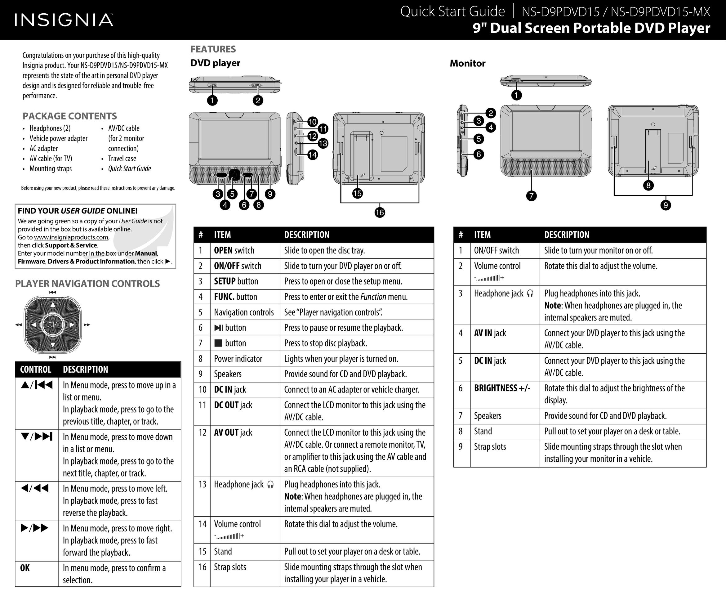 Insignia NS-D9PDVD15/NS-D9PDVD15-MX Portable DVD Player User Manual