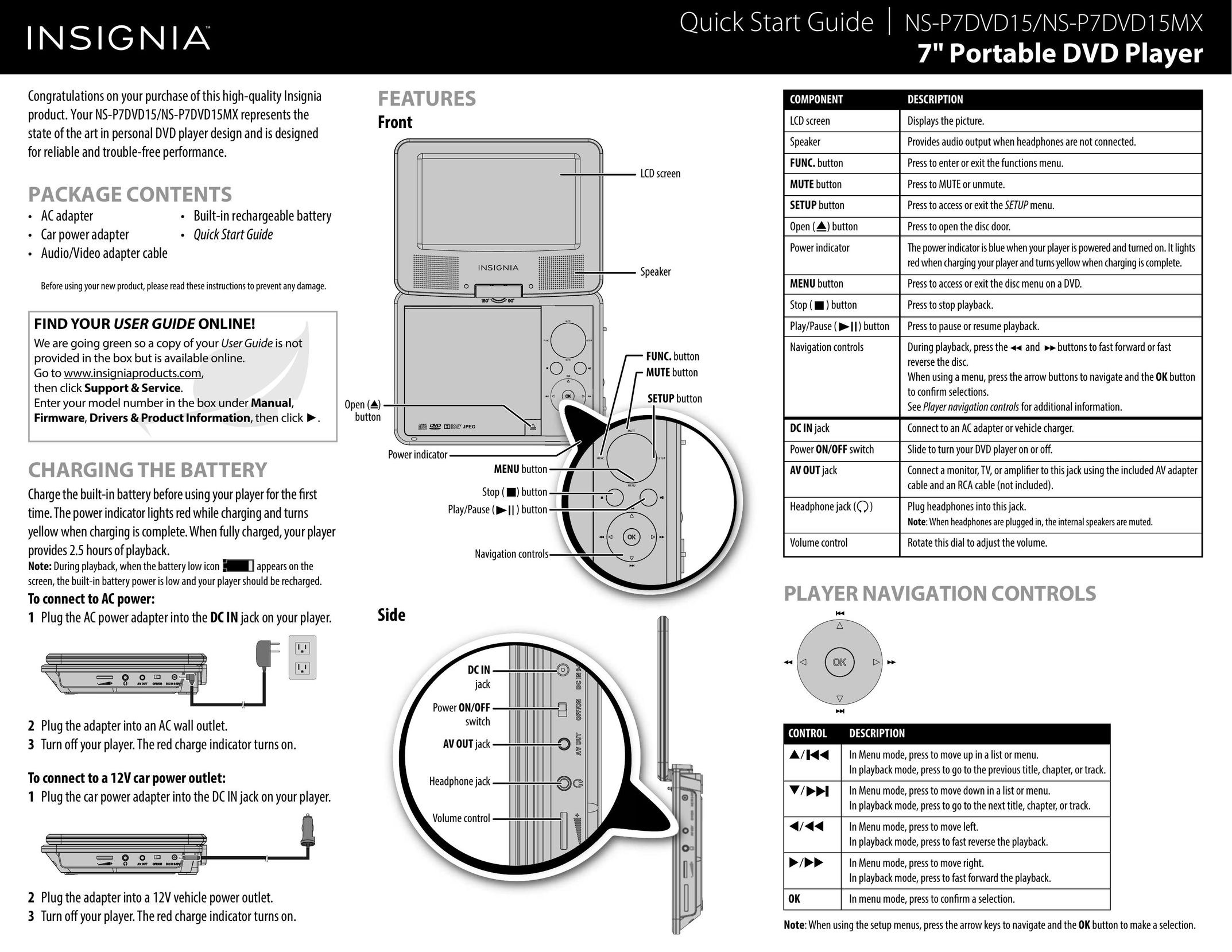 Insignia NS-P7DVD15 Portable DVD Player User Manual