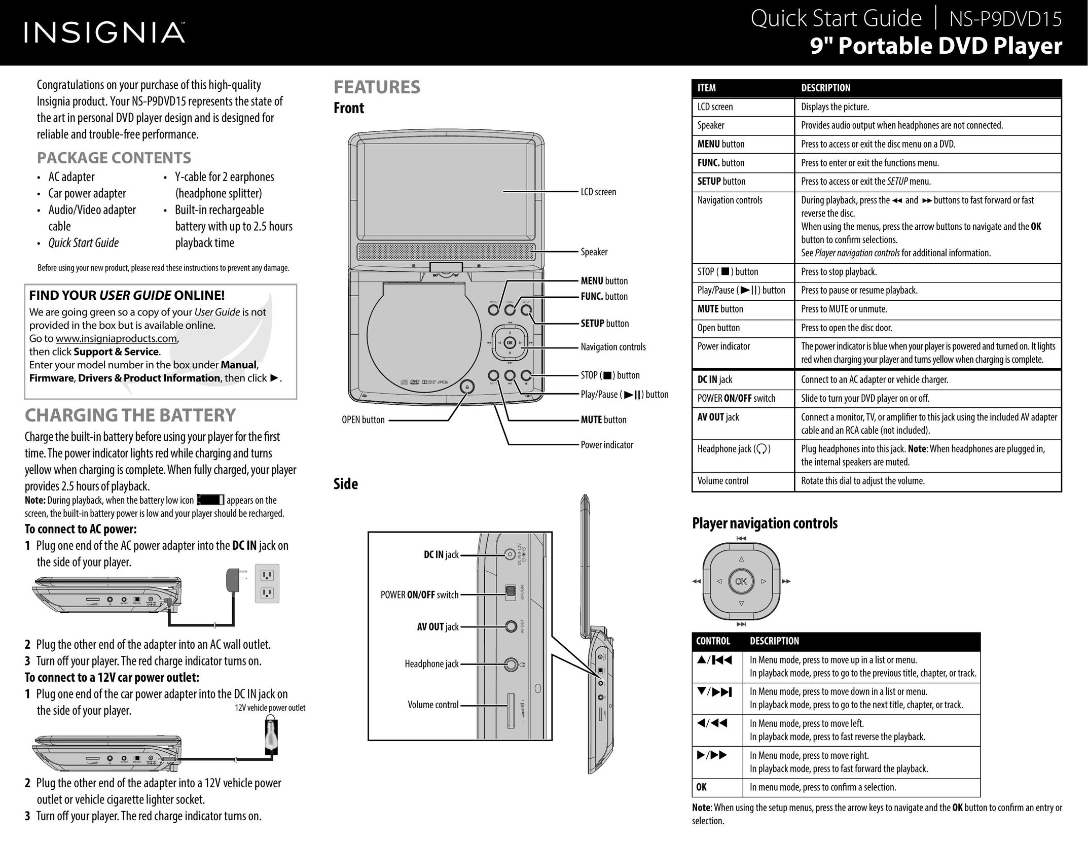Insignia NS-P9DVD15 Portable DVD Player User Manual