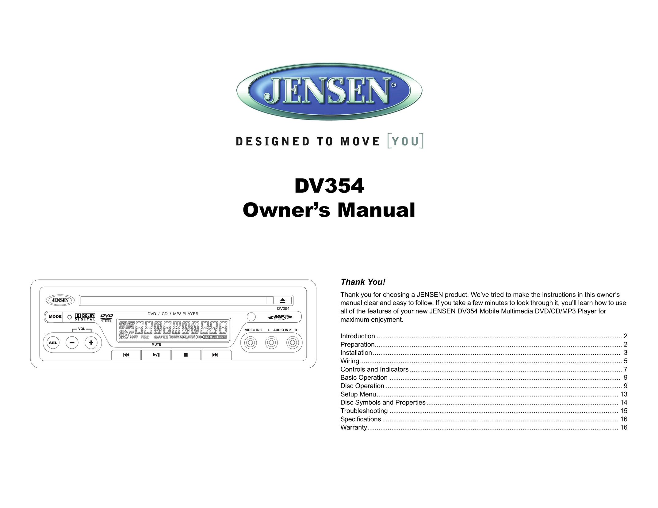 Jensen DV354 Portable DVD Player User Manual