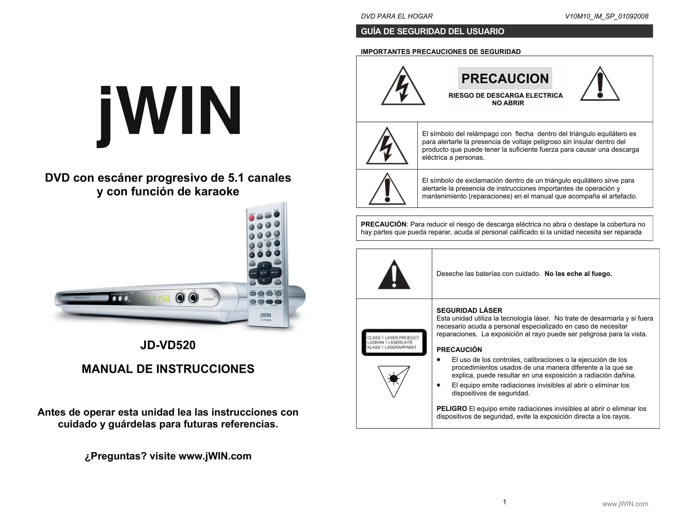 Jwin JD-VD520 Portable DVD Player User Manual