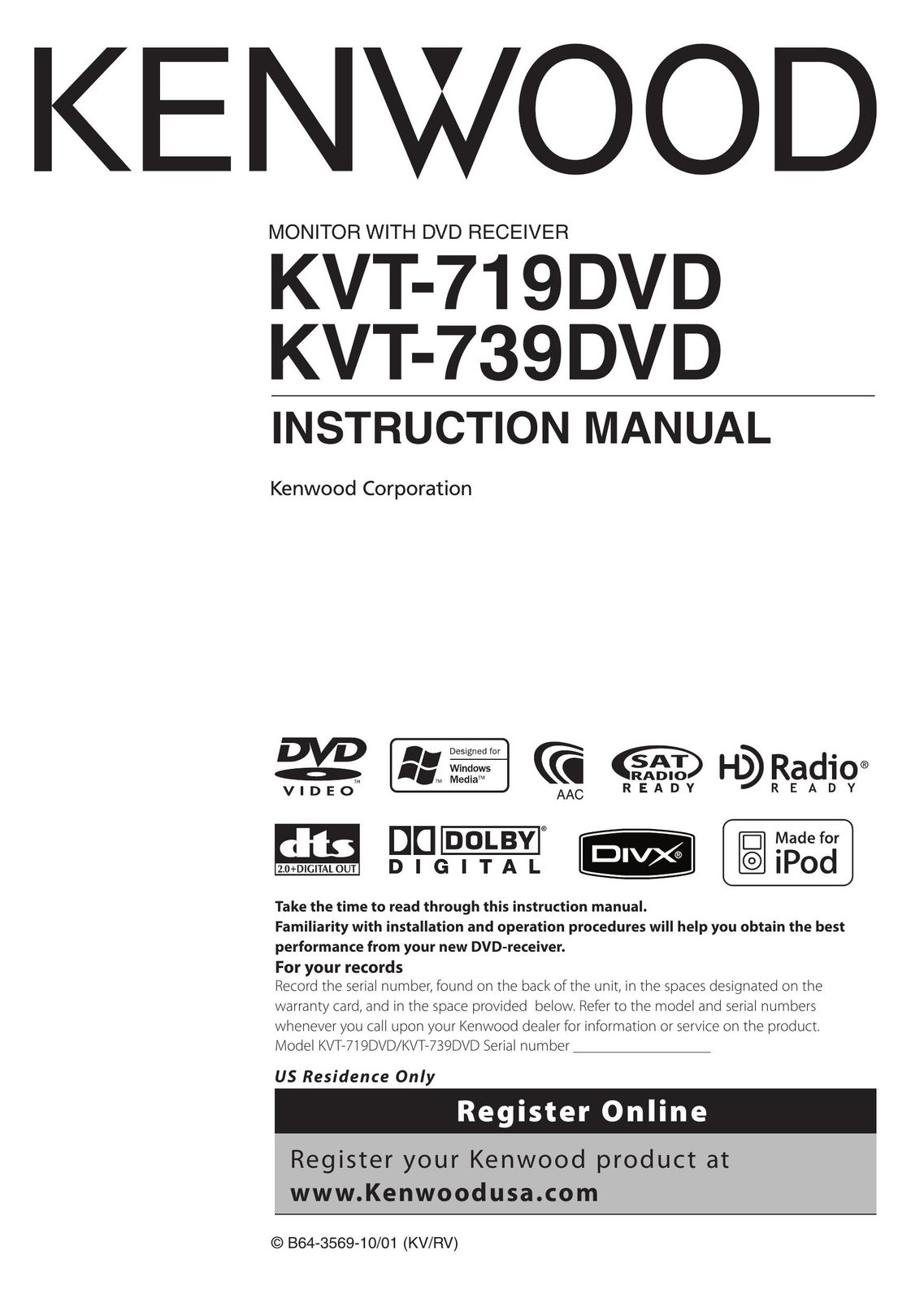 Kenwood KVT-739DVD Portable DVD Player User Manual