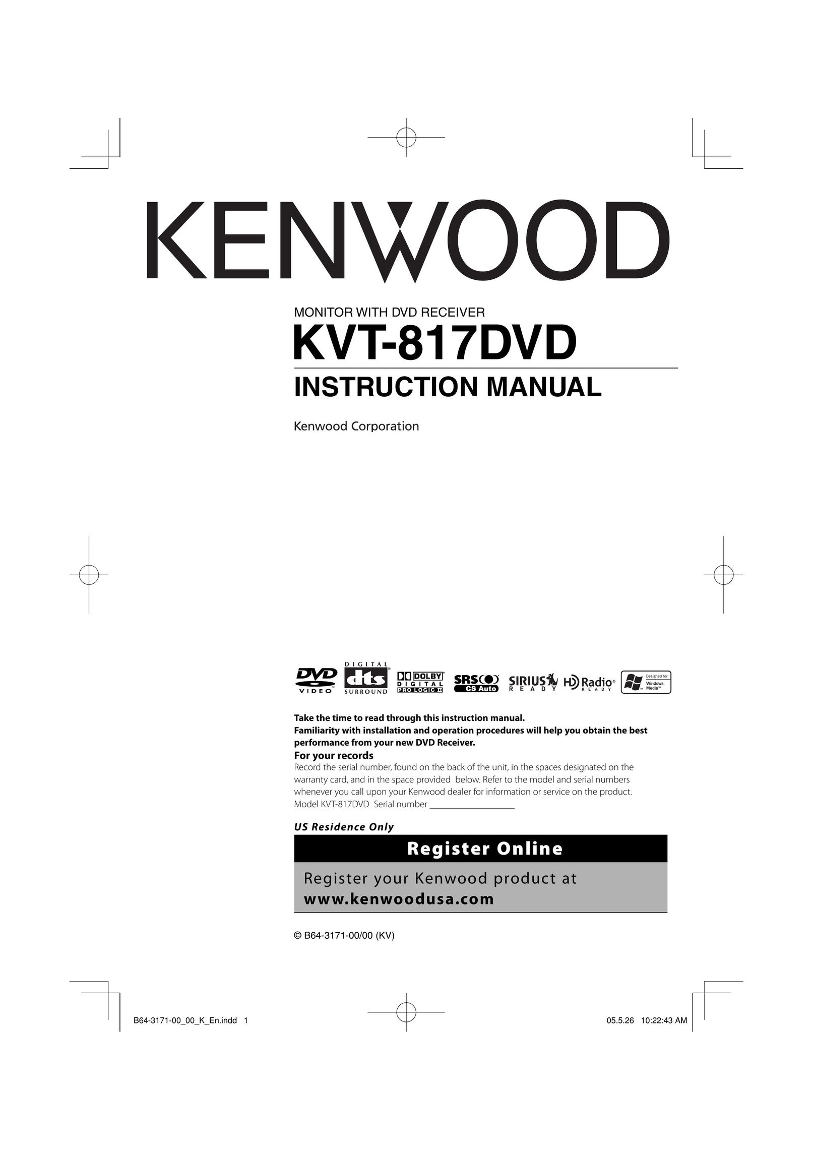 Kenwood KVT-817DVD Portable DVD Player User Manual