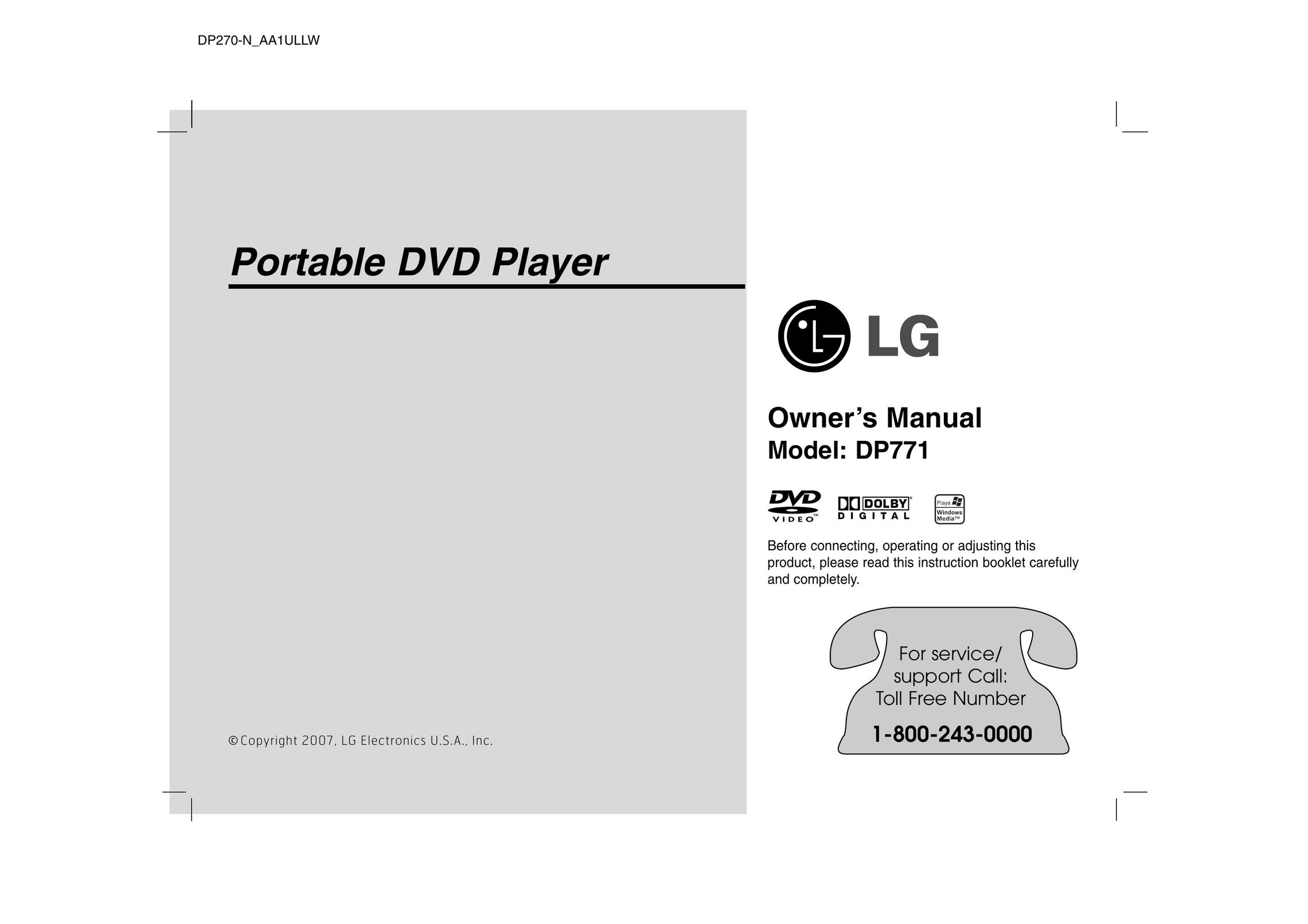 LG Electronics DP771 Portable DVD Player User Manual