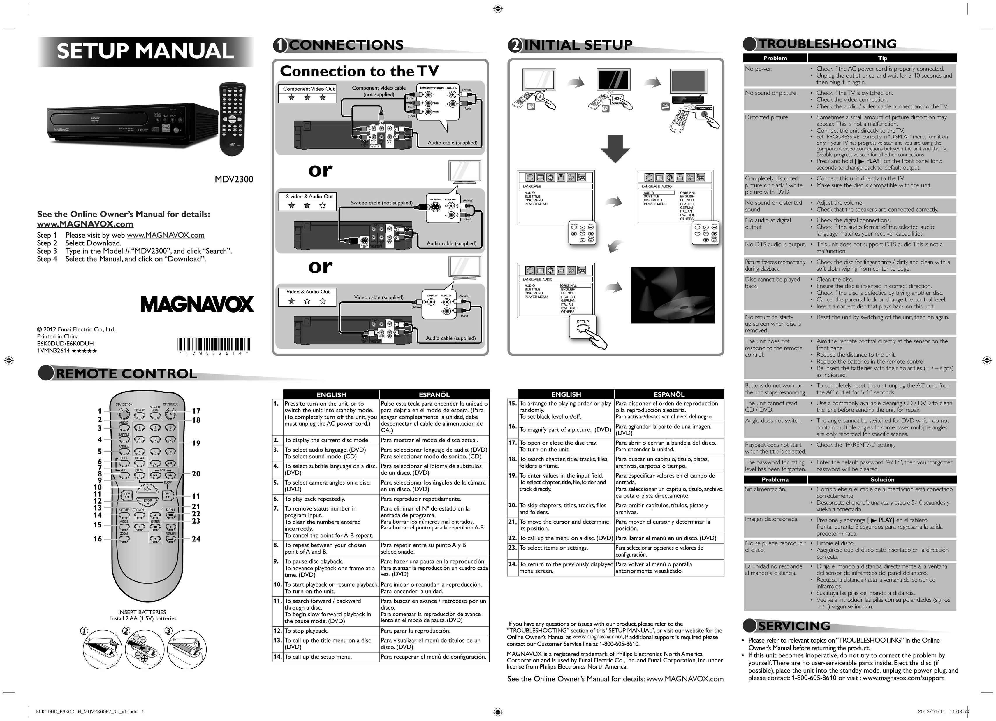Magnavox MDV2300 Portable DVD Player User Manual