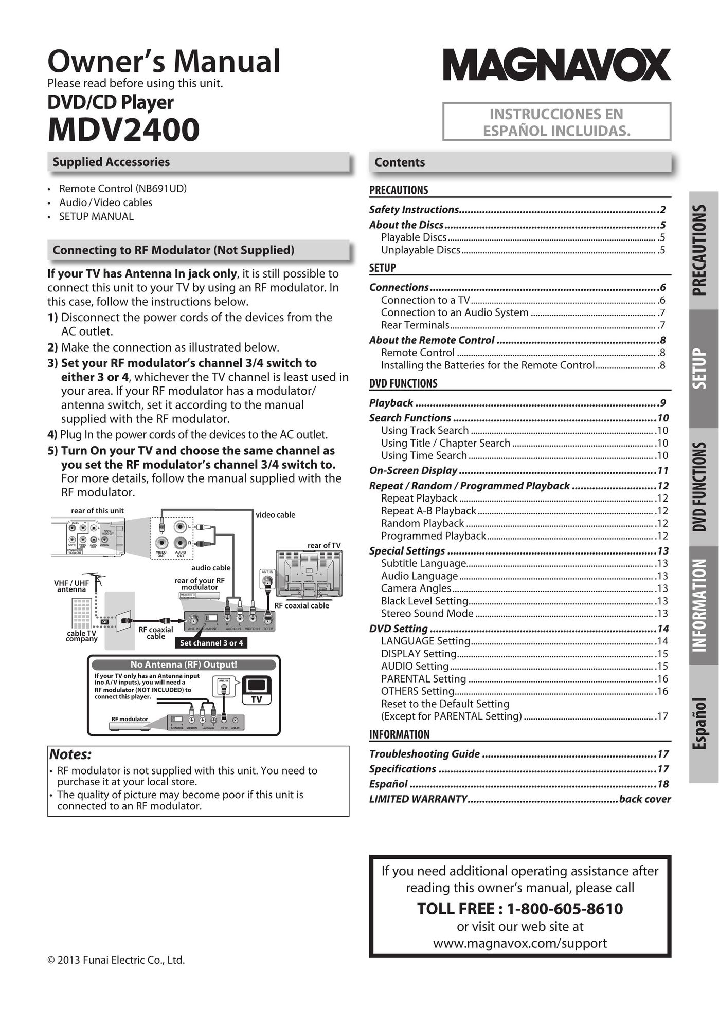 Magnavox MDV2400 Portable DVD Player User Manual