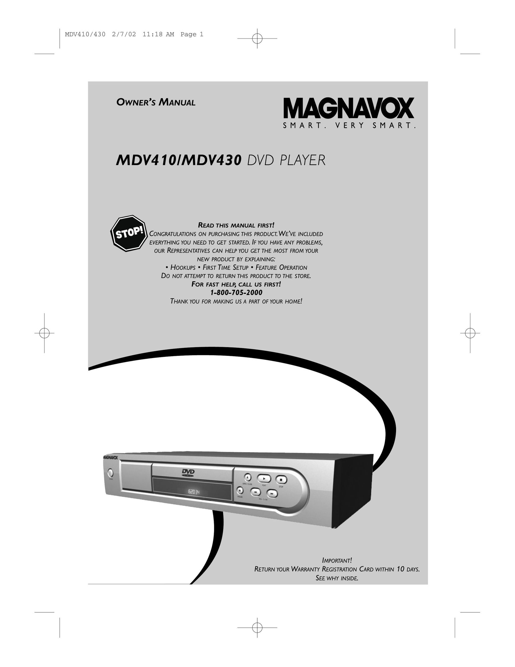 Magnavox MDV410 Portable DVD Player User Manual