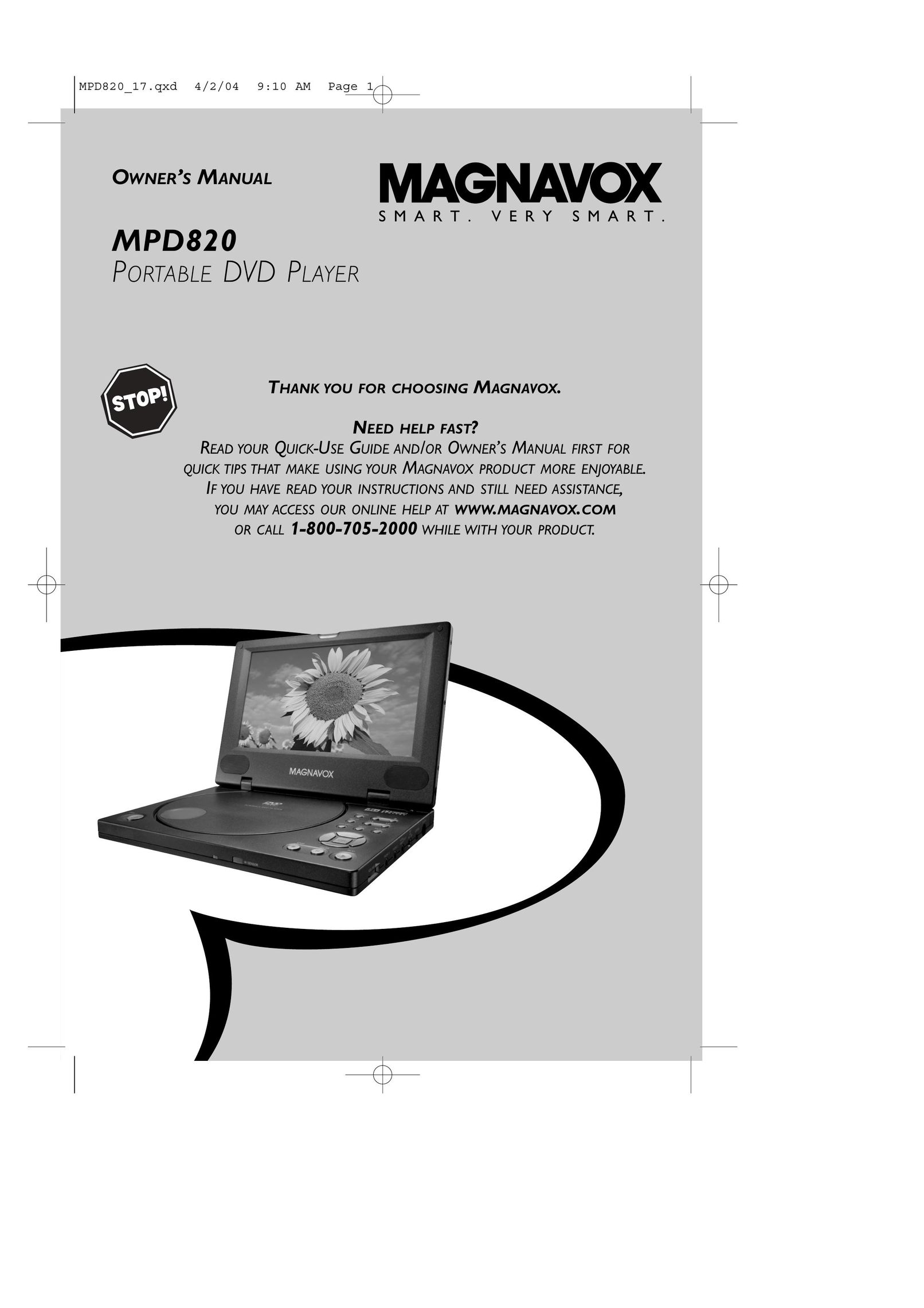 Magnavox MPD820 Portable DVD Player User Manual