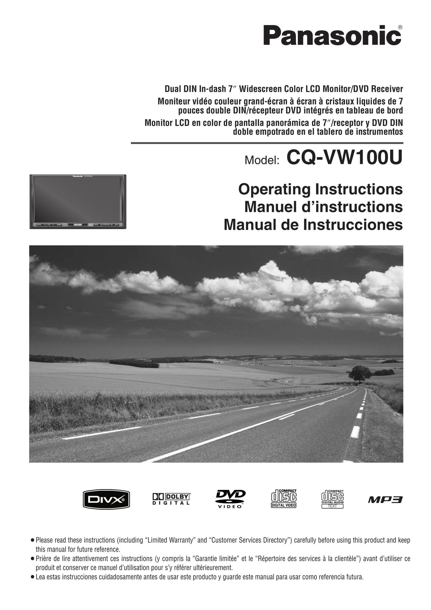 Panasonic CQ-VW100U Portable DVD Player User Manual