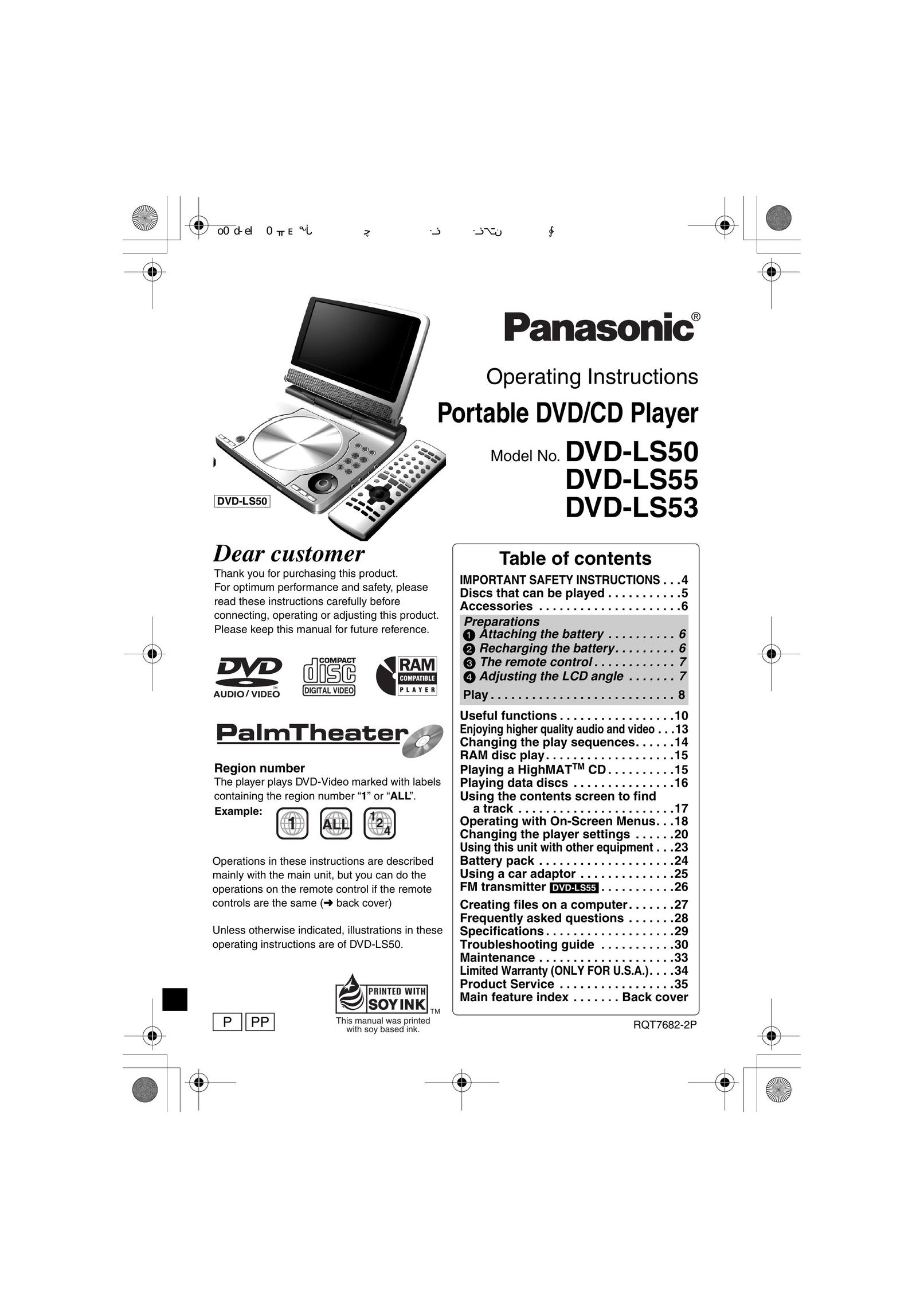Panasonic DVD-LS55 Portable DVD Player User Manual