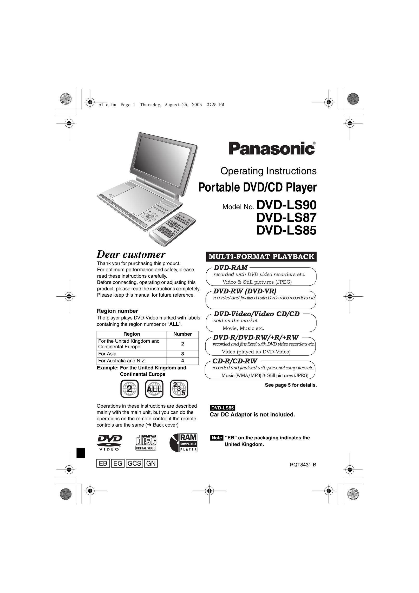 Panasonic DVD-LS87 Portable DVD Player User Manual