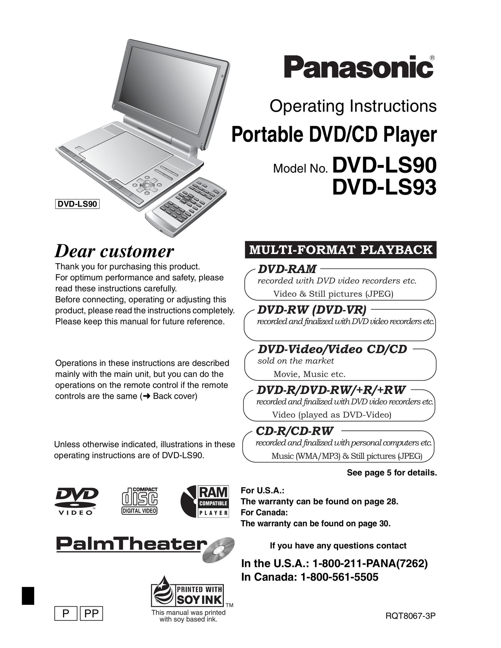 Panasonic DVD-LS90 Portable DVD Player User Manual