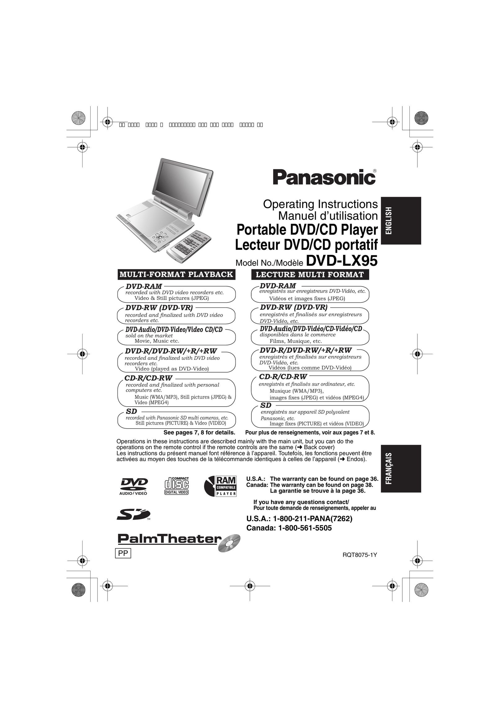 Panasonic DVD-LX95 Portable DVD Player User Manual