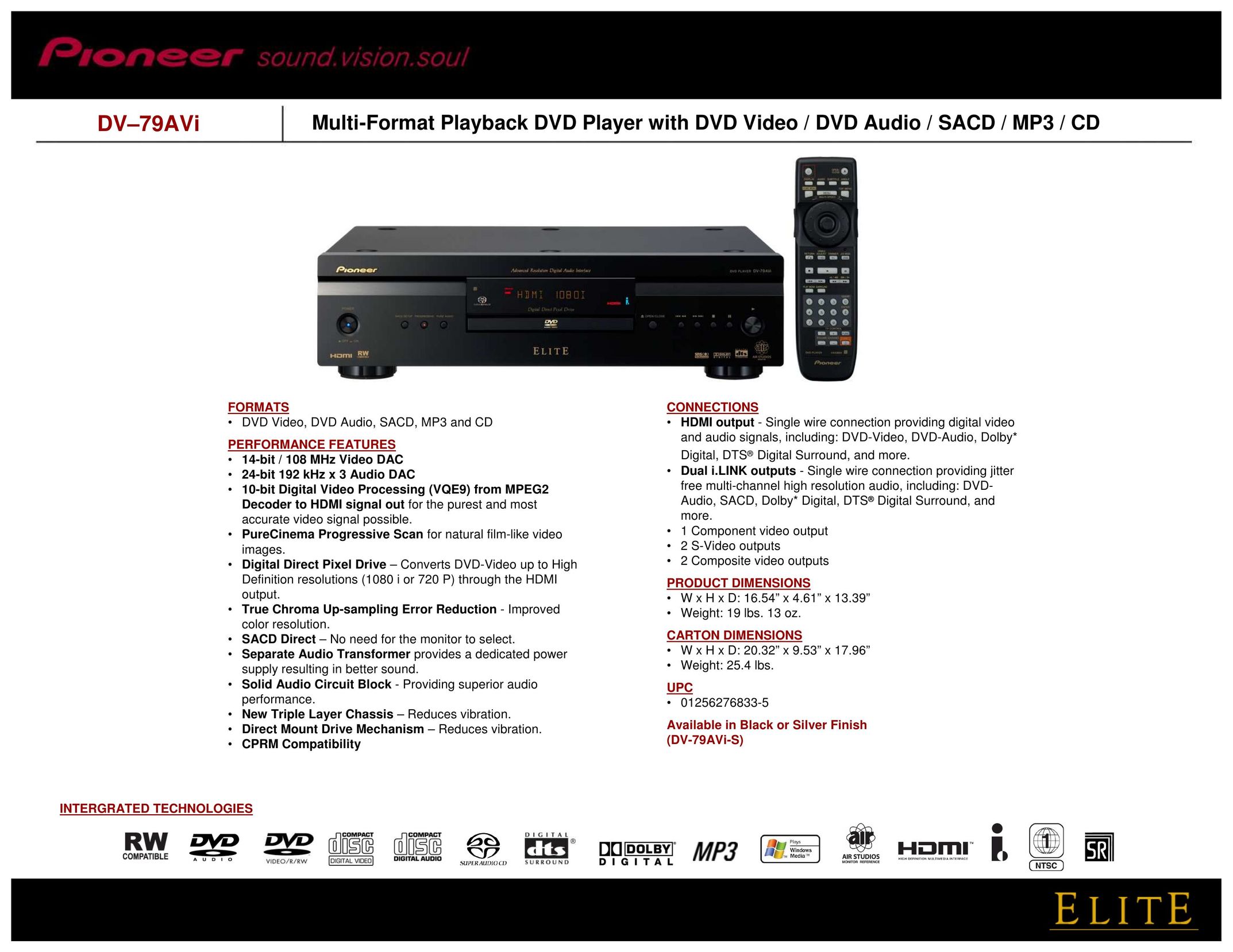 Pioneer DV79AVI Portable DVD Player User Manual