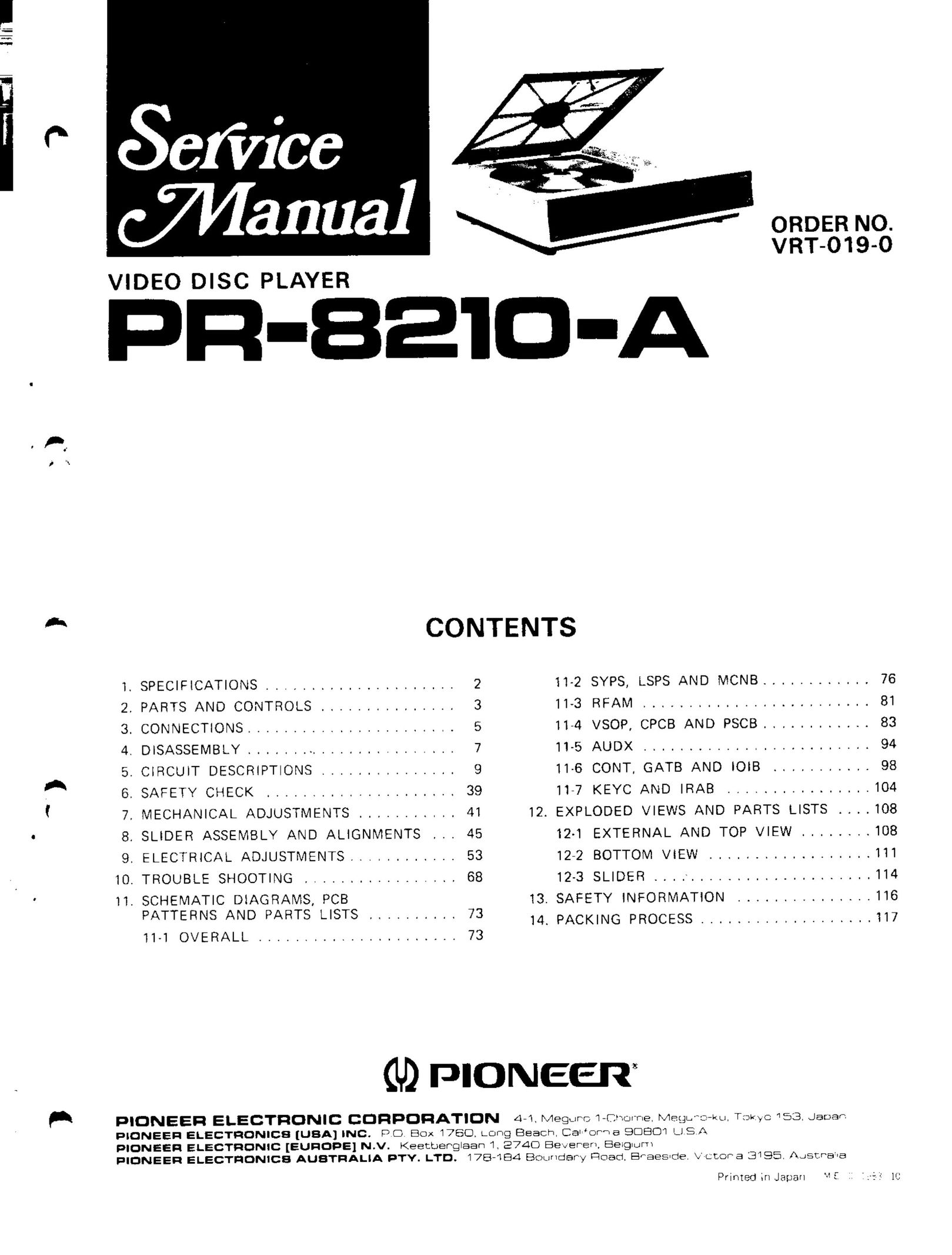 Pioneer PR-8210-A Portable DVD Player User Manual