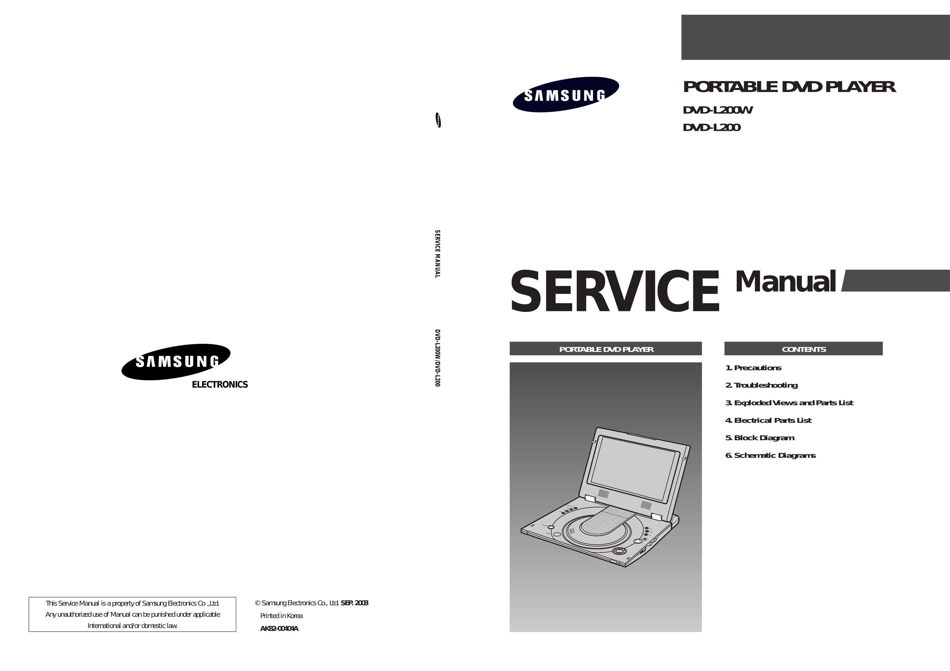 Samsung DVD-L200W Portable DVD Player User Manual