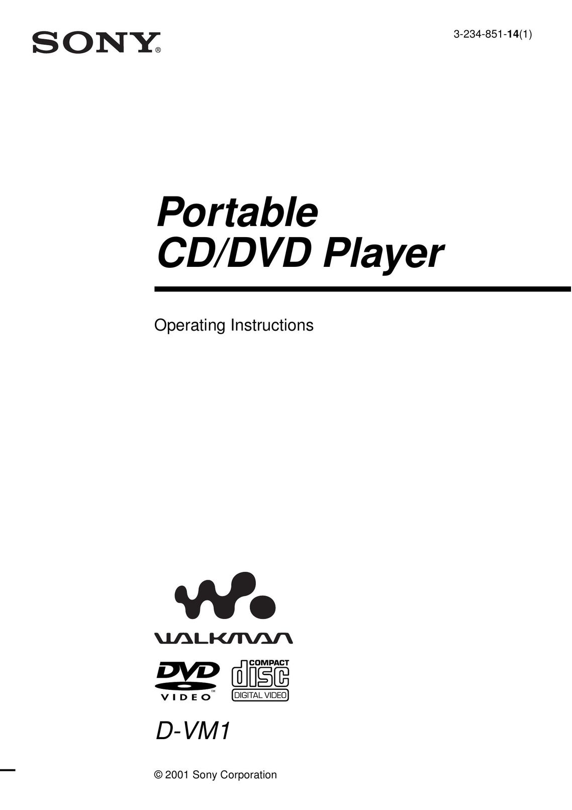 Sony D-VM1 Portable DVD Player User Manual