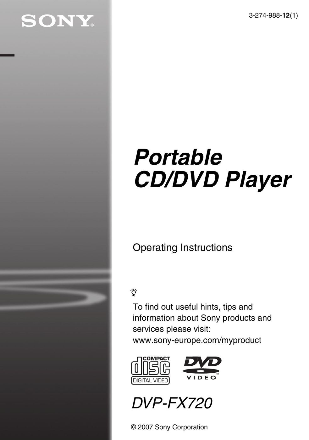 Sony DVP-FX720 Portable DVD Player User Manual