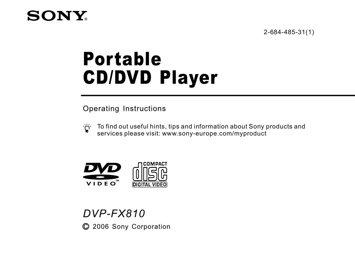 Sony DVP-FX810 Portable DVD Player User Manual