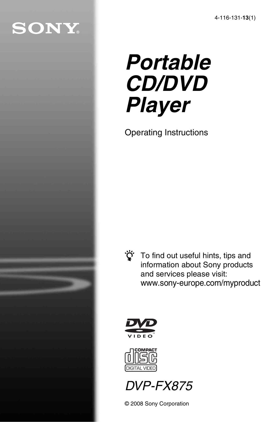 Sony DVP-FX875 Portable DVD Player User Manual