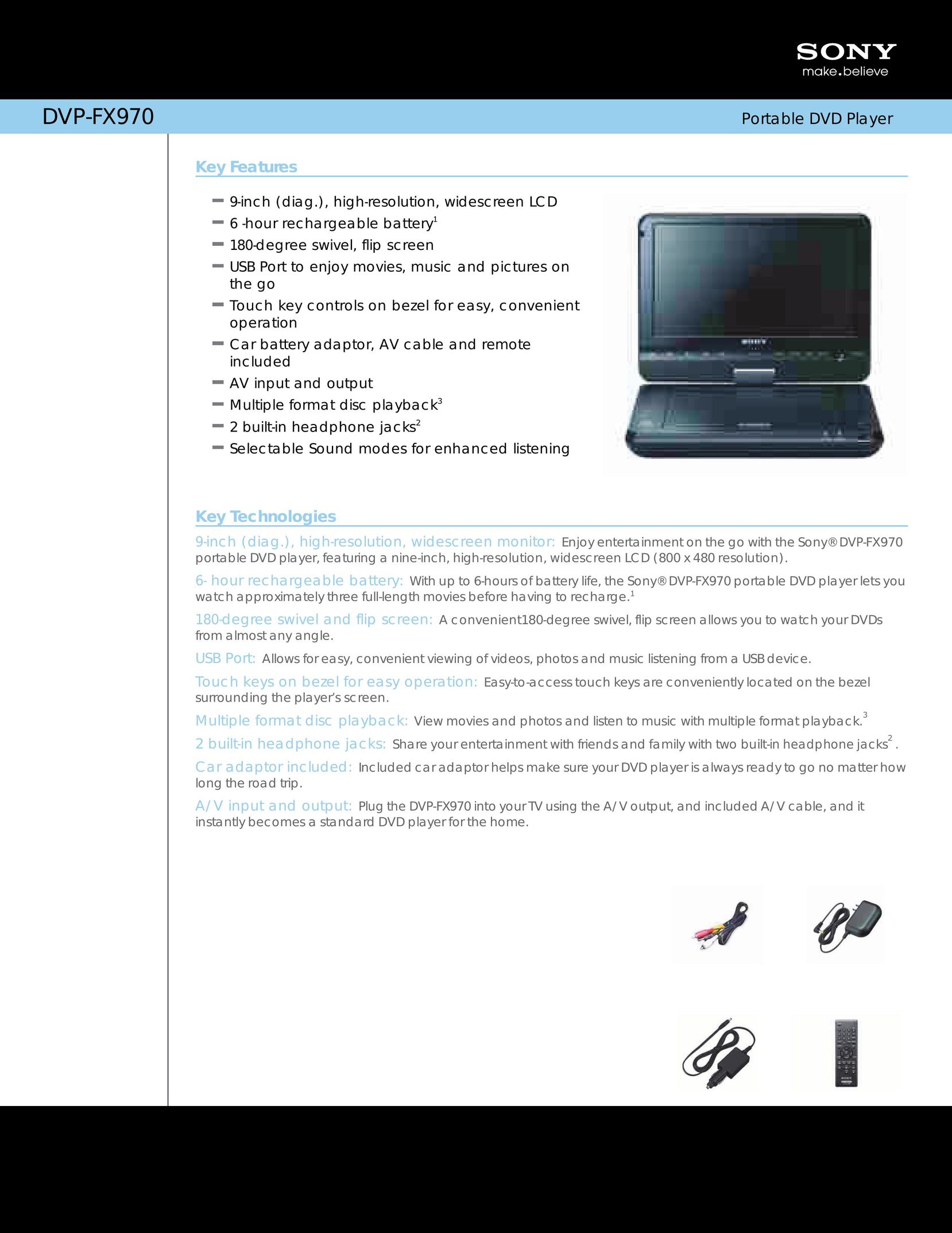 Sony DVP-FX970 Portable DVD Player User Manual