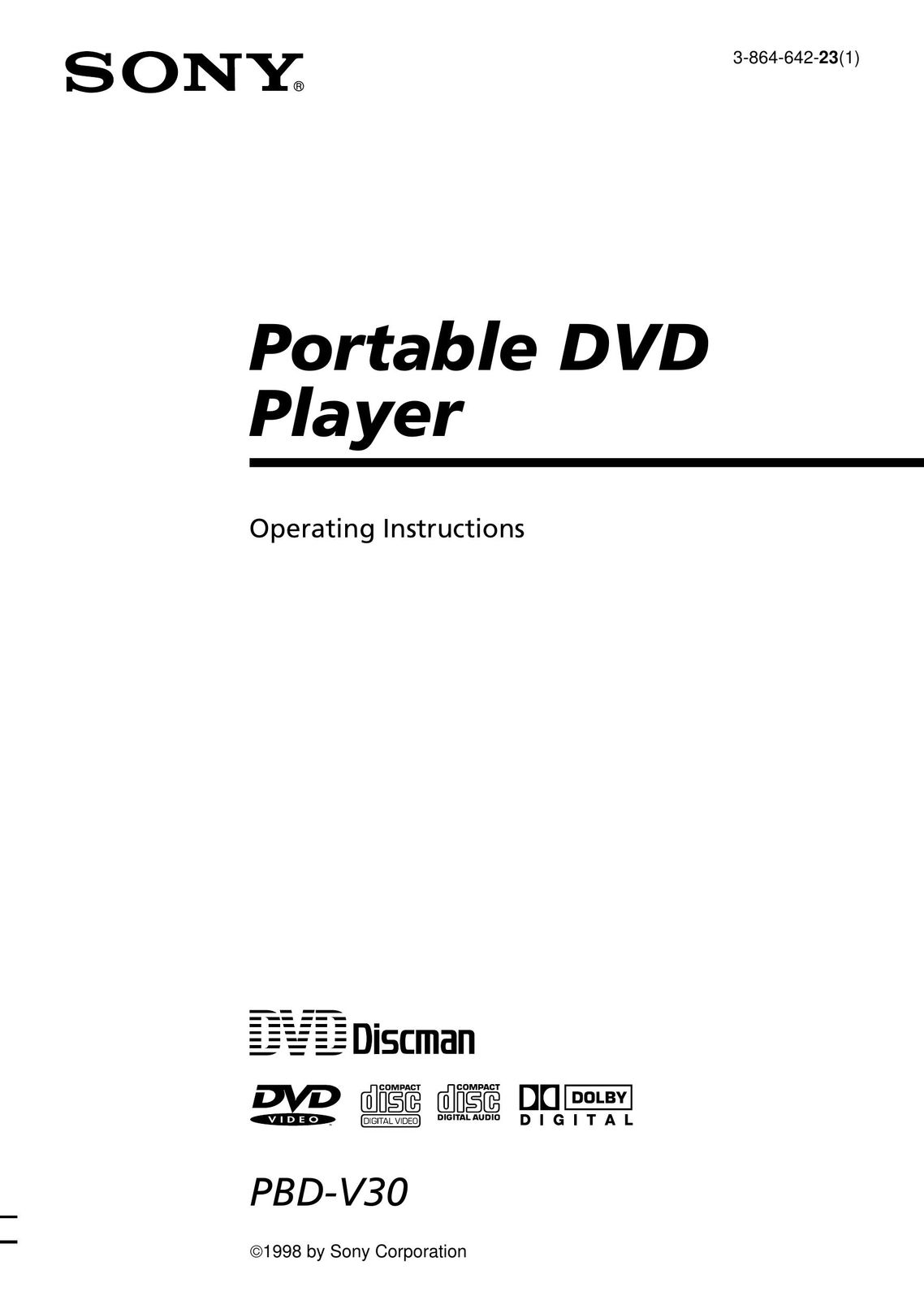 Sony PBD-V30 Portable DVD Player User Manual