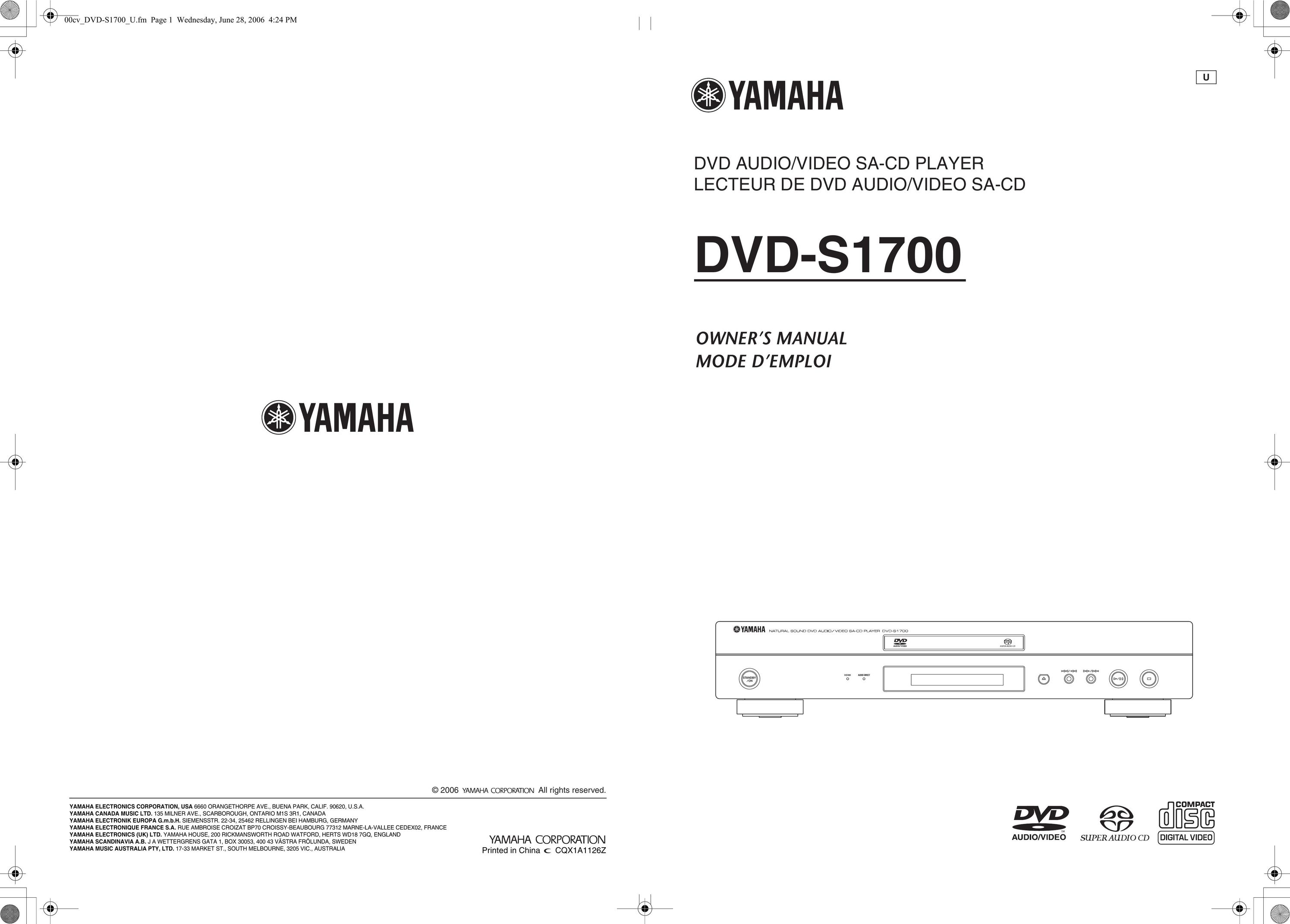Yamaha DVD-S1700B CD Player User Manual