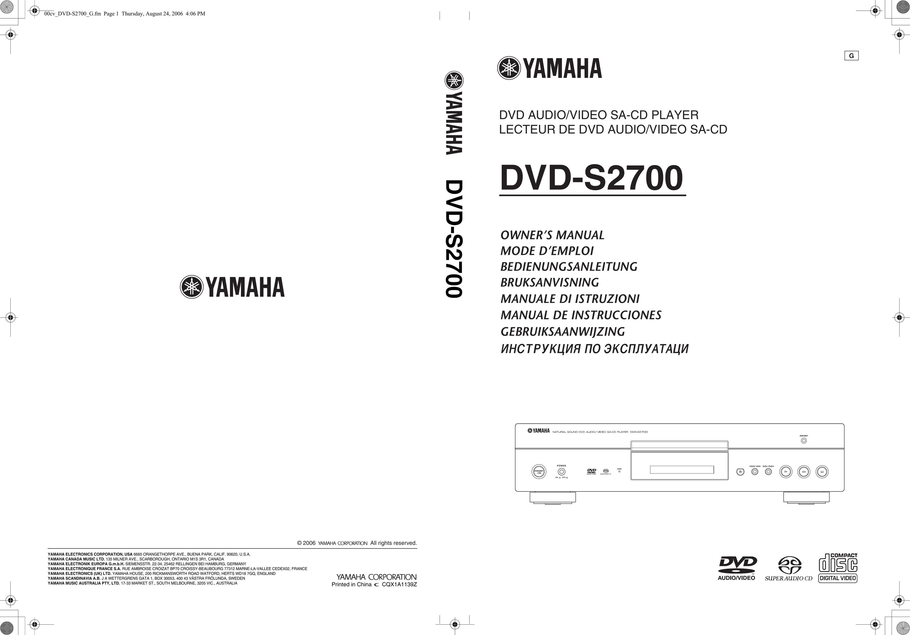 Yamaha DVD-S2700B DVD Player User Manual